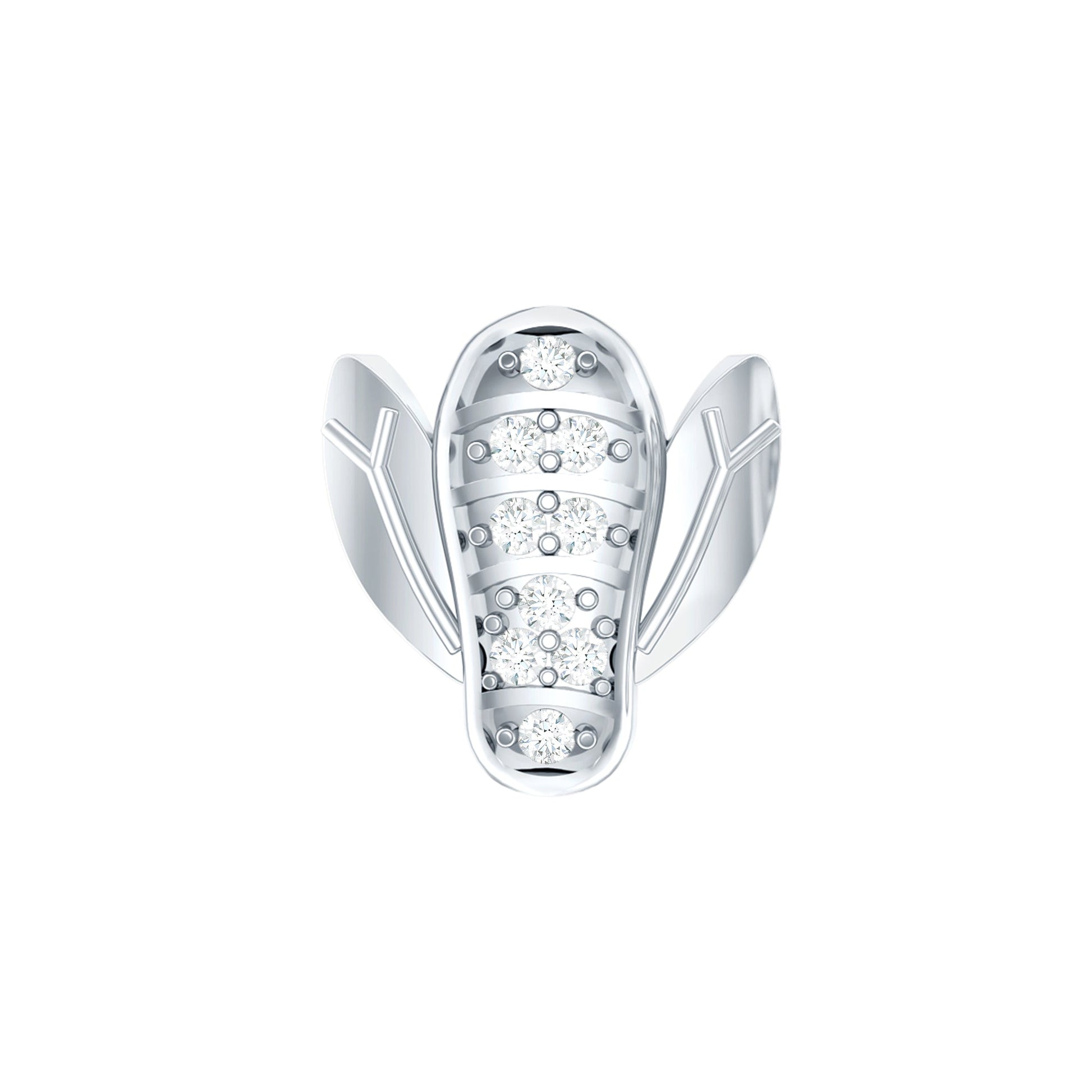 Silver ring with embedded diamonds on a white background