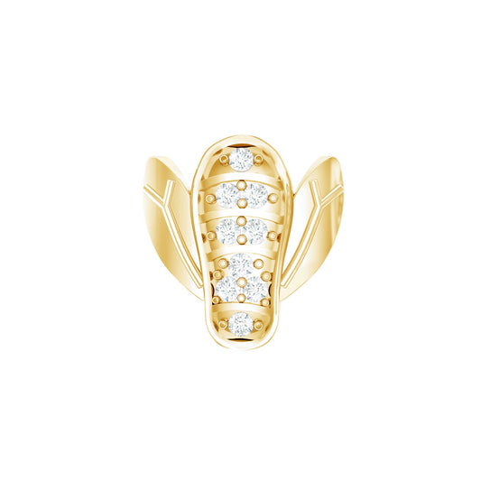 Gold flip-flop shoe charm with embedded diamonds on a white background