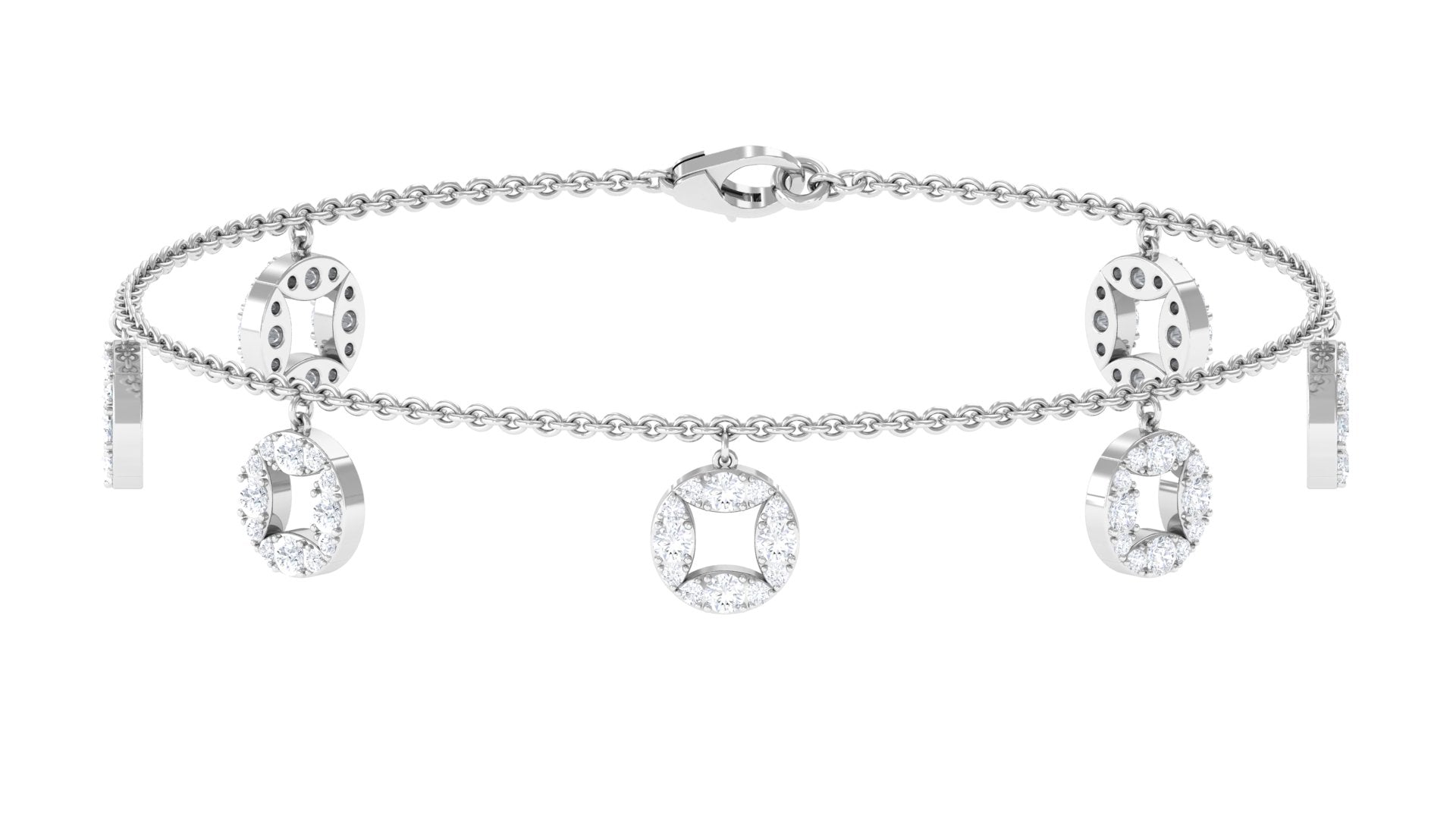 Silver anklet with crystal charms on a white background