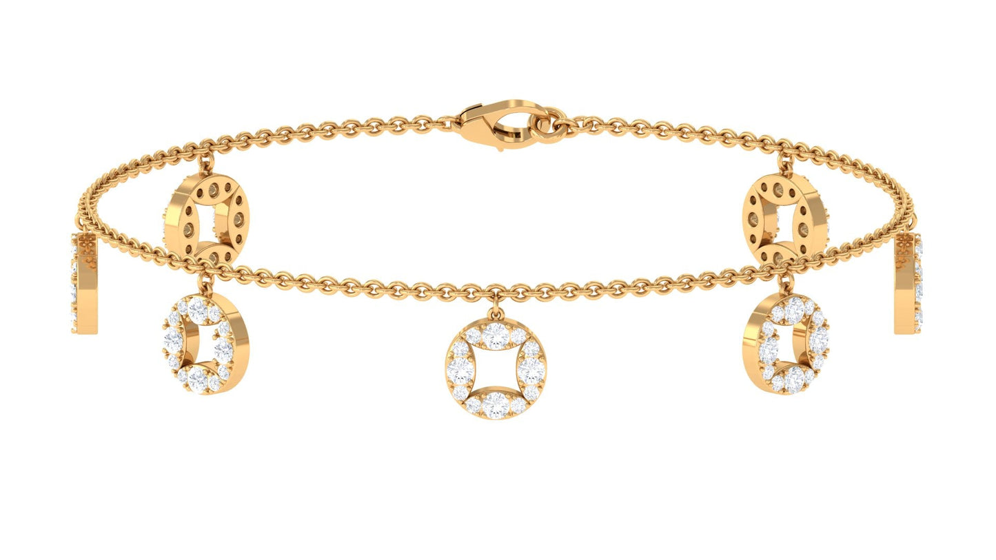 Gold bracelet with circular charms on a white background