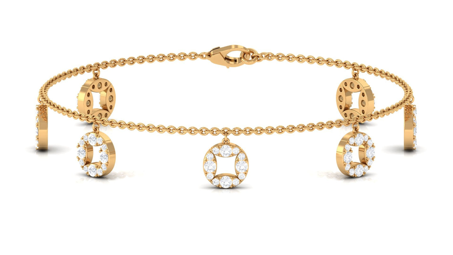 Gold bracelet with circular charms on a white background