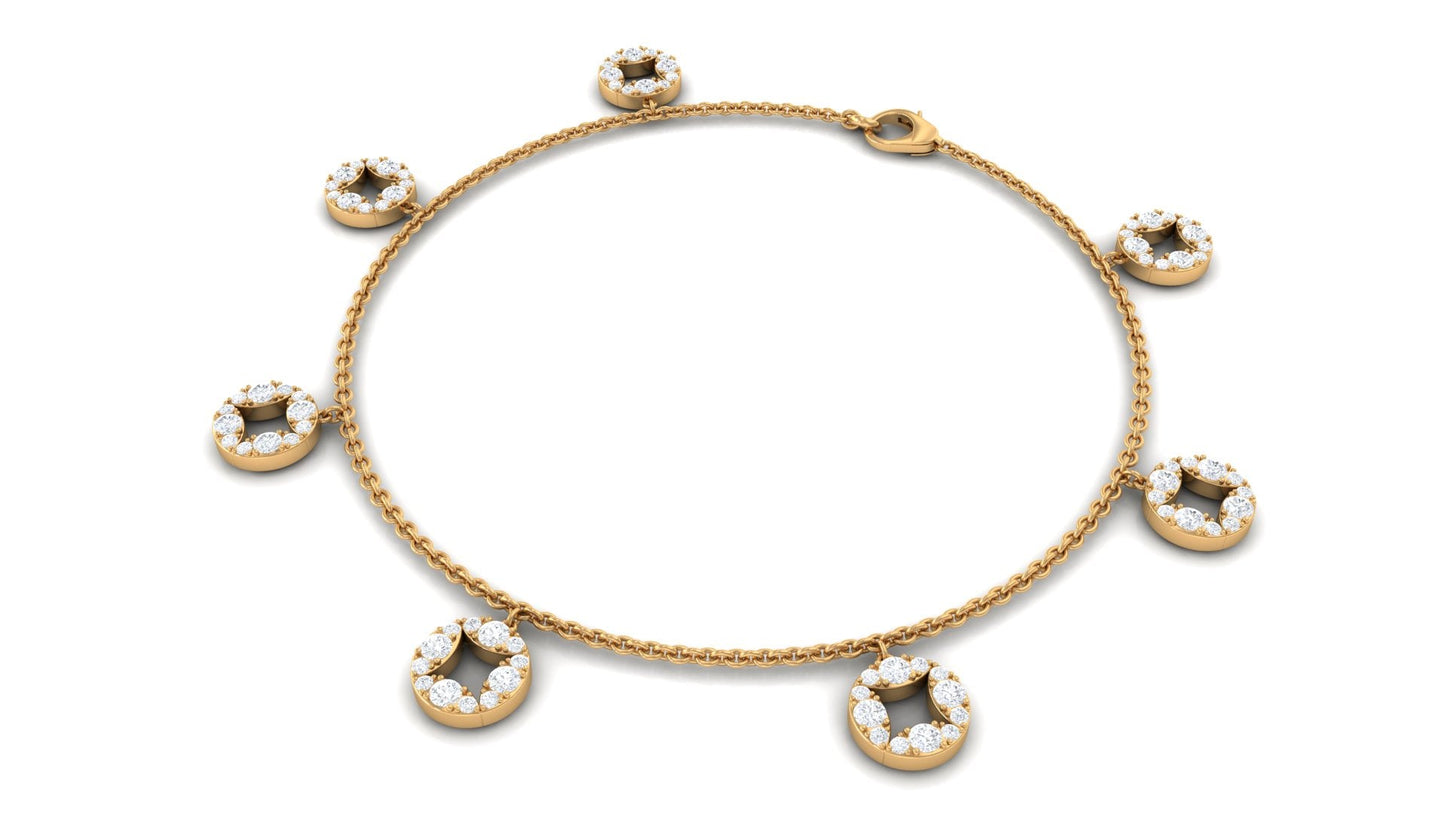 Gold necklace with diamond pendants on a white background