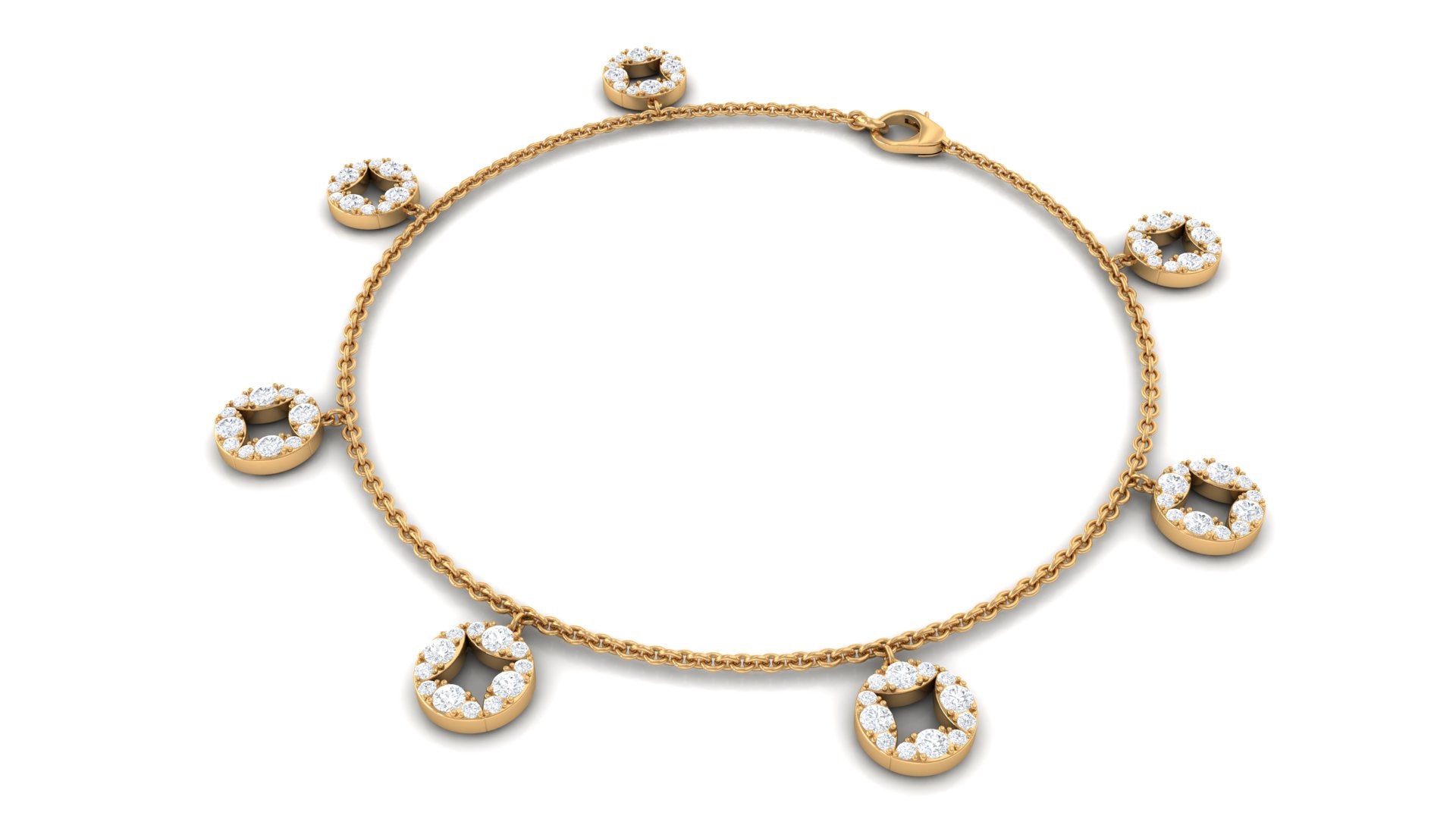Gold necklace with diamond pendants on a white background