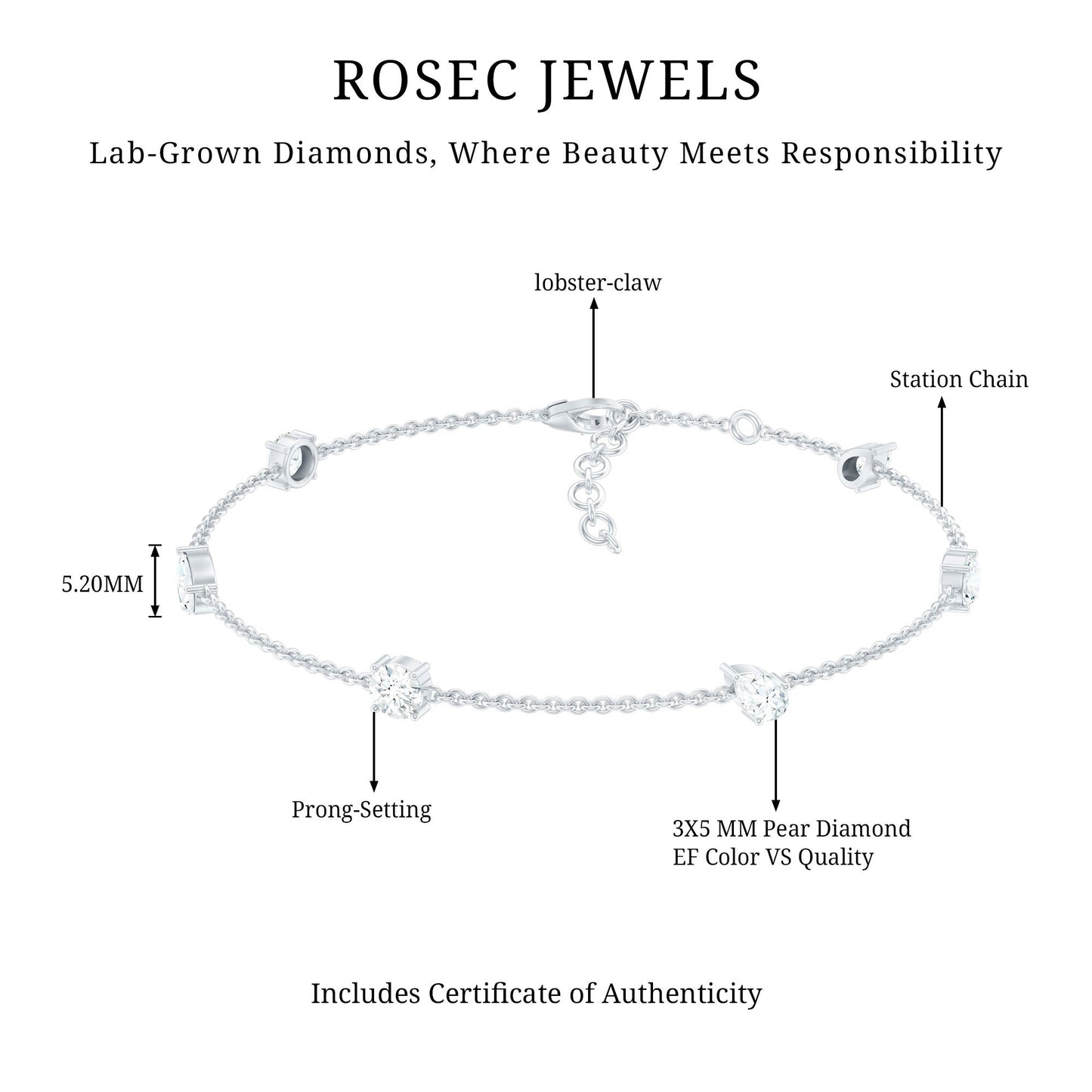 Certified Lab Grown Diamond Stackable Chain Bracelet