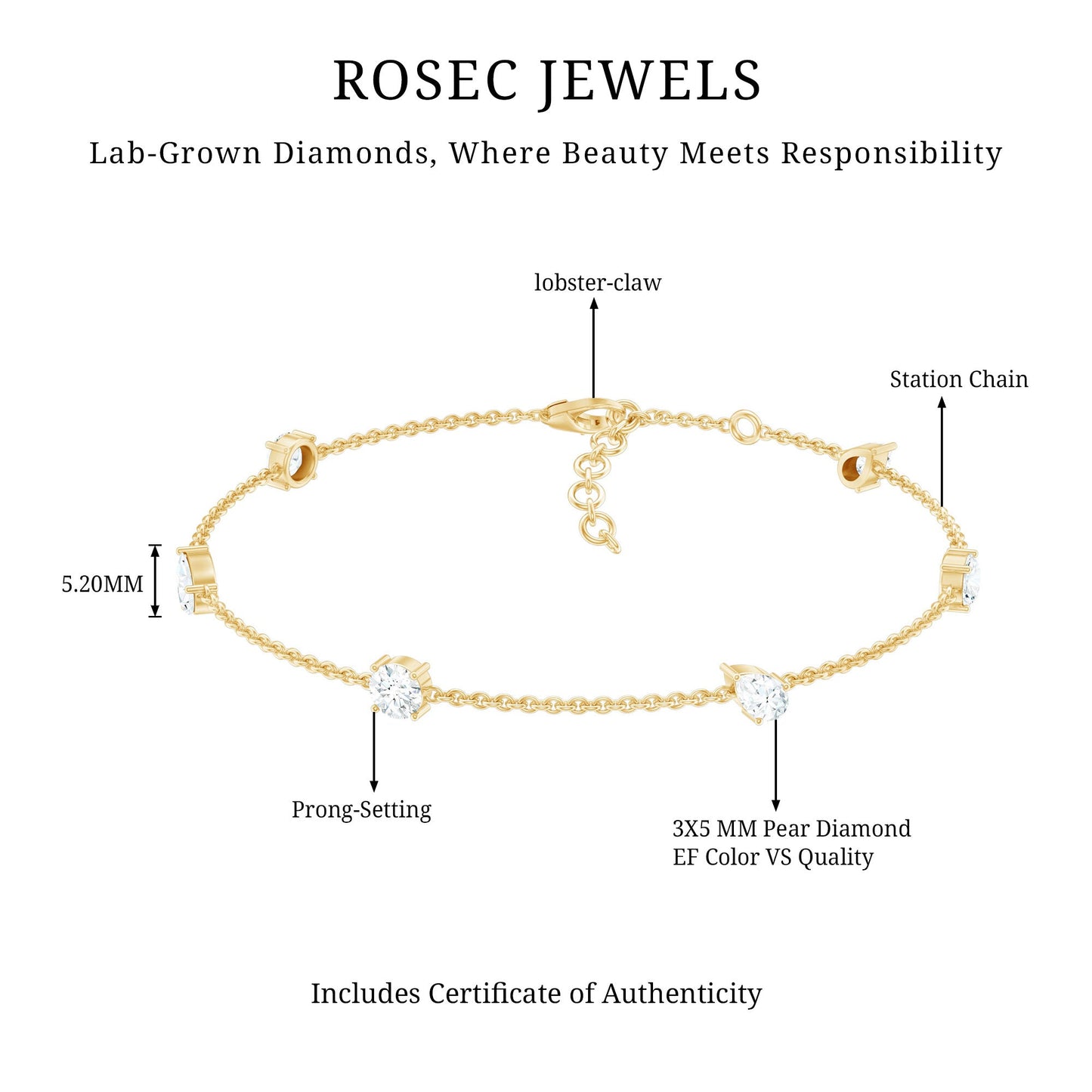 Certified Lab Grown Diamond Stackable Chain Bracelet