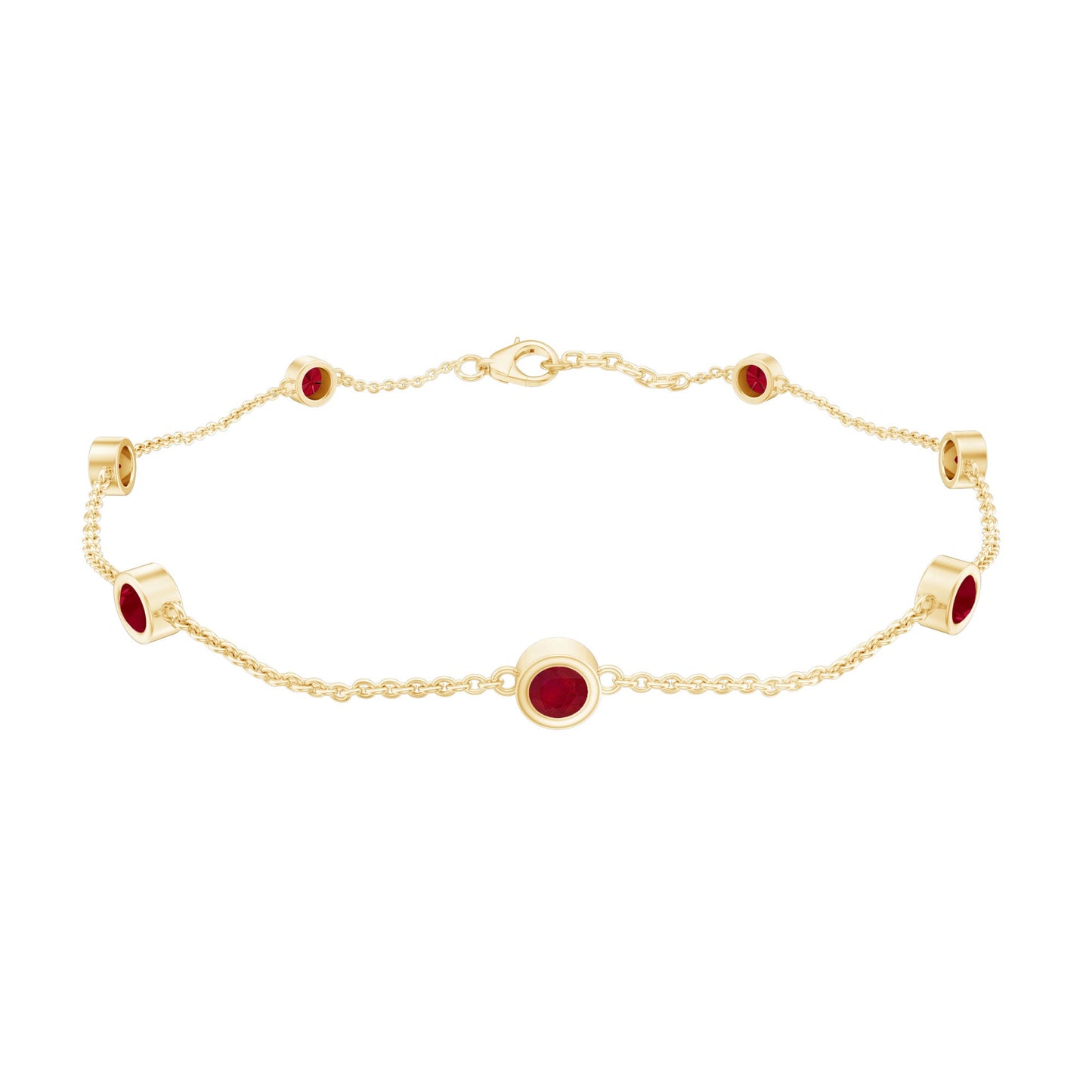 Gold bracelet with red gemstones on a white background