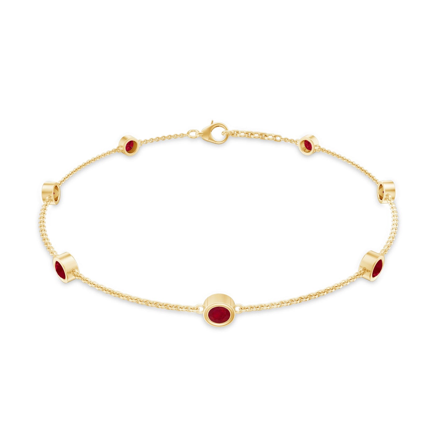 Silver bracelet with red stones on a white background