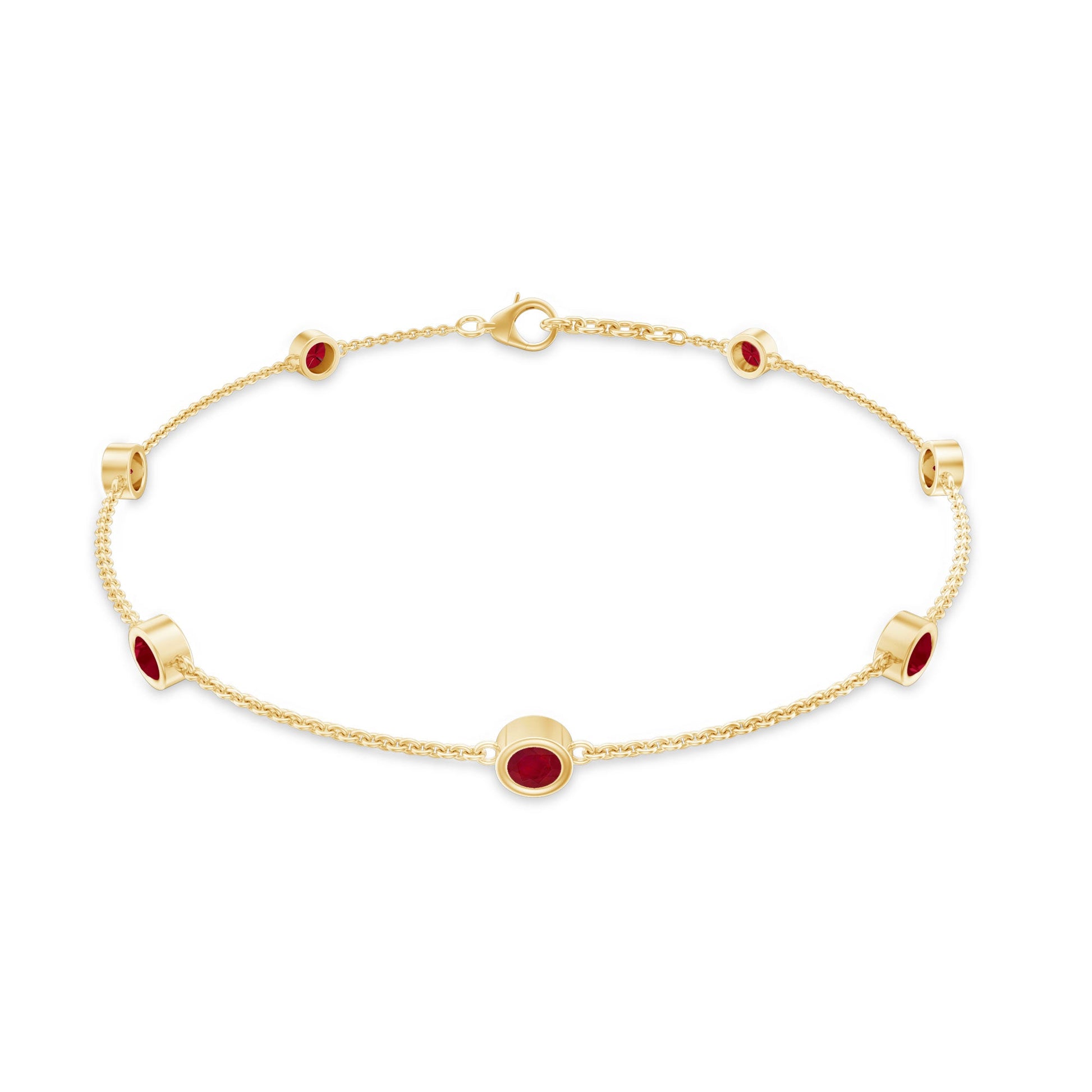 Silver bracelet with red stones on a white background