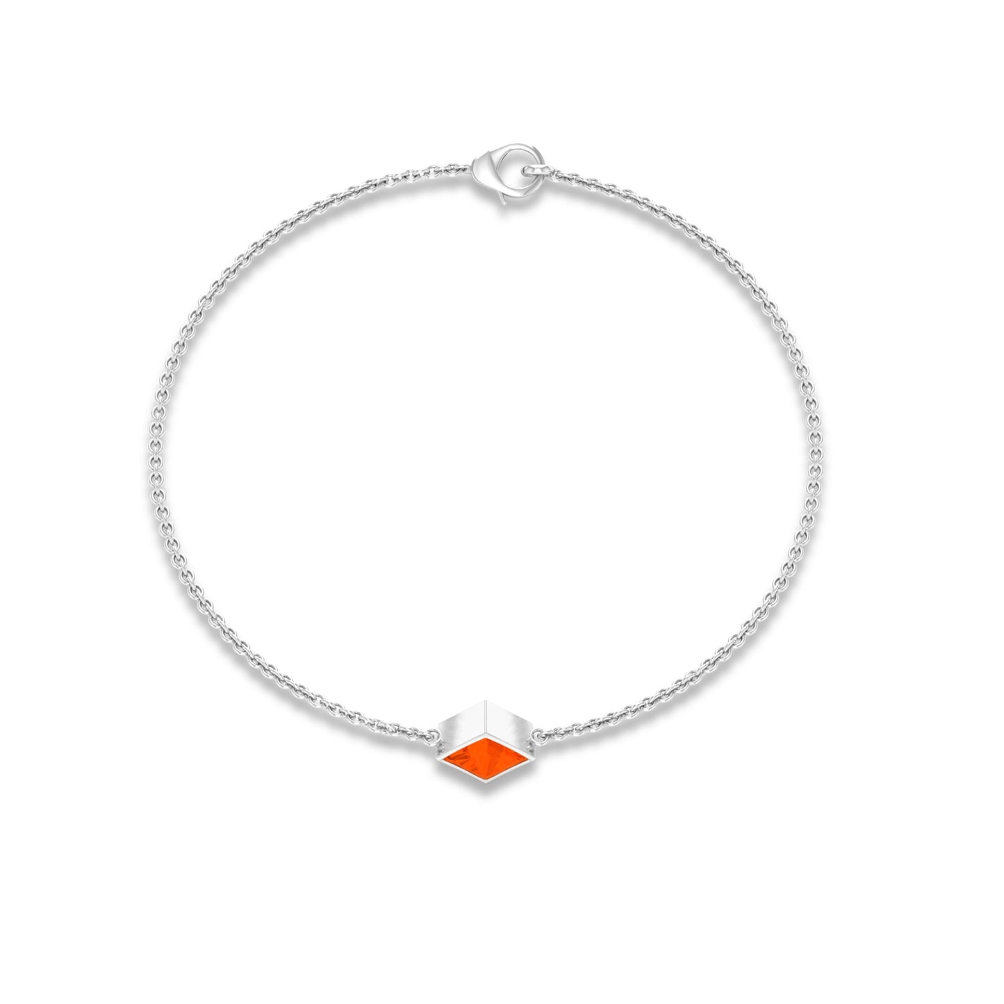 5mm Princess Cut Fire Opal Solitaire Chain Bracelet