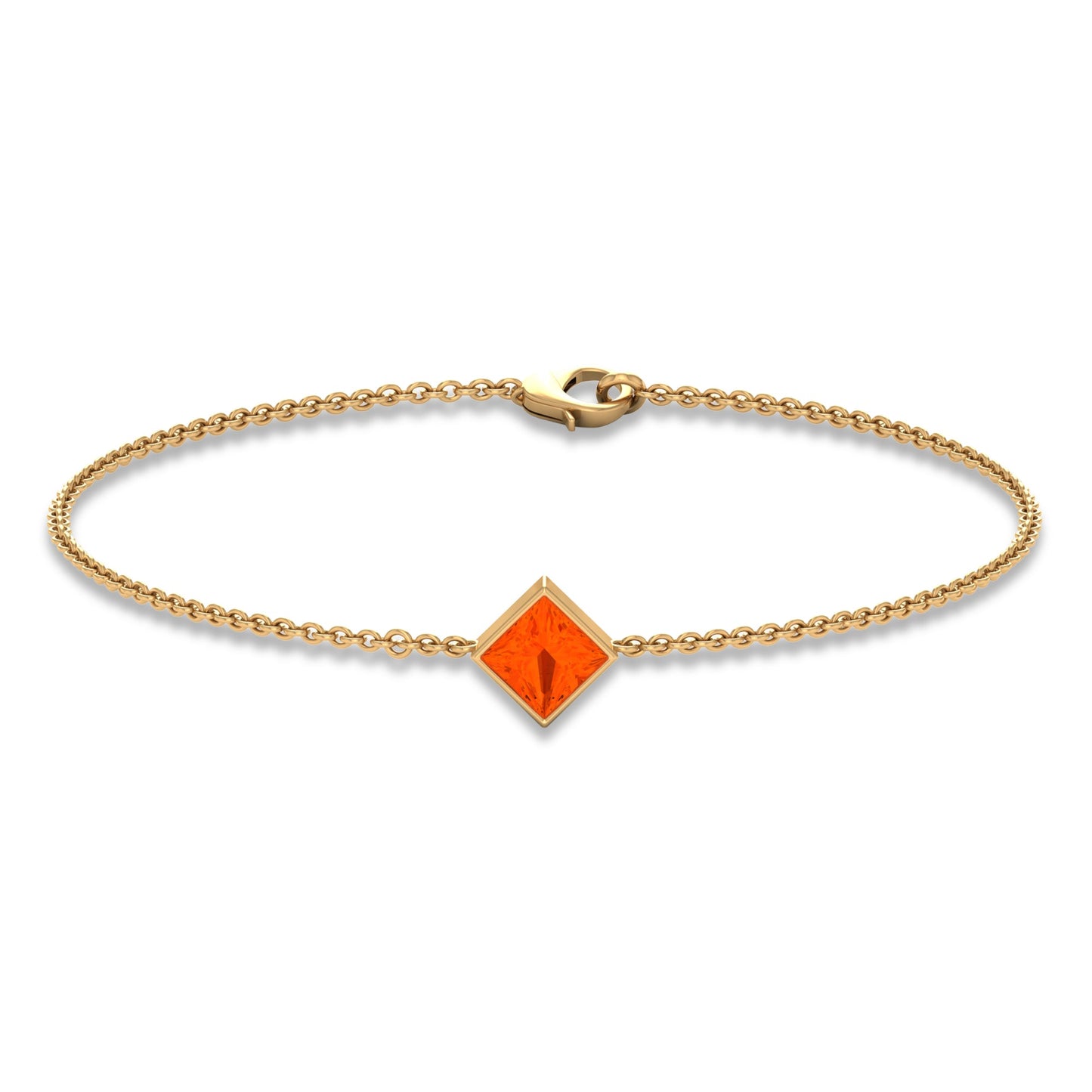 5mm Princess Cut Fire Opal Solitaire Chain Bracelet