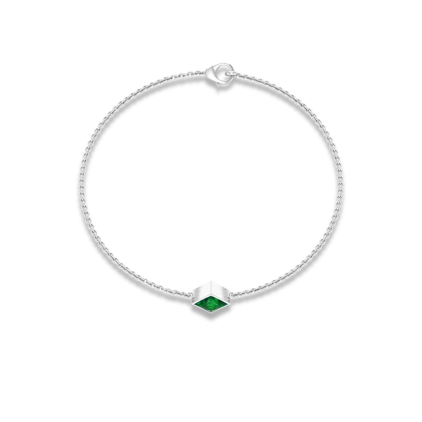 Princess Cut Emerald Solitaire Chain Bracelet with Certificate