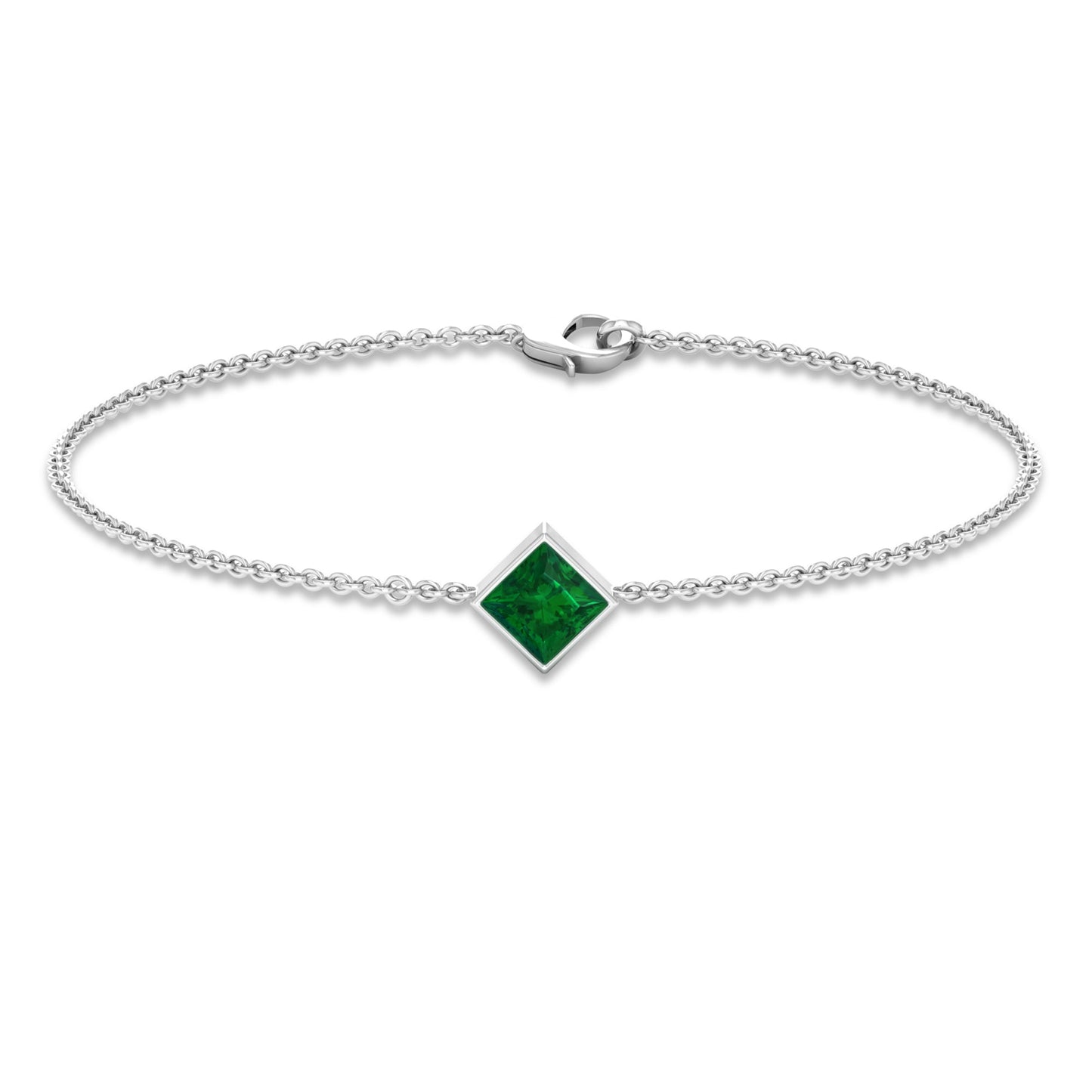 Princess Cut Emerald Solitaire Chain Bracelet with Certificate