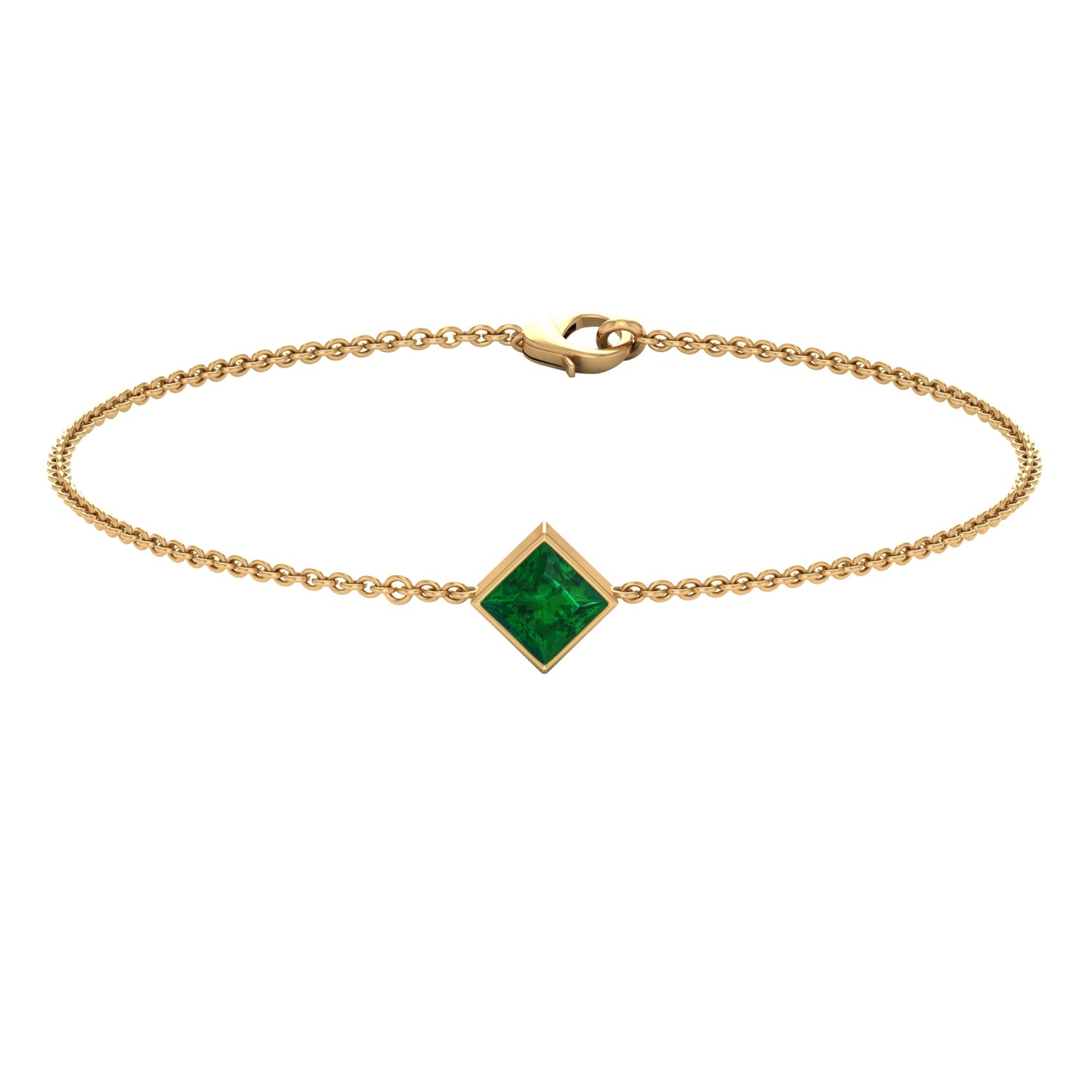 Princess Cut Emerald Solitaire Chain Bracelet with Certificate