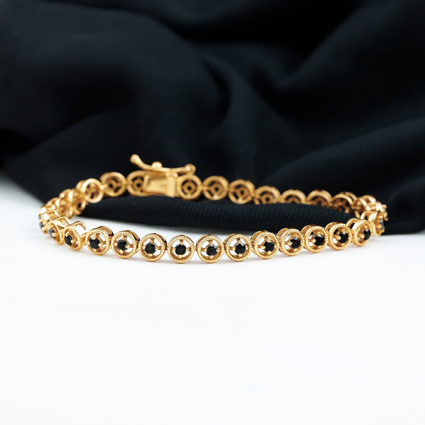 6.63 Carat Lab Grown Black Diamond Tennis Bracelet with Rope Frame