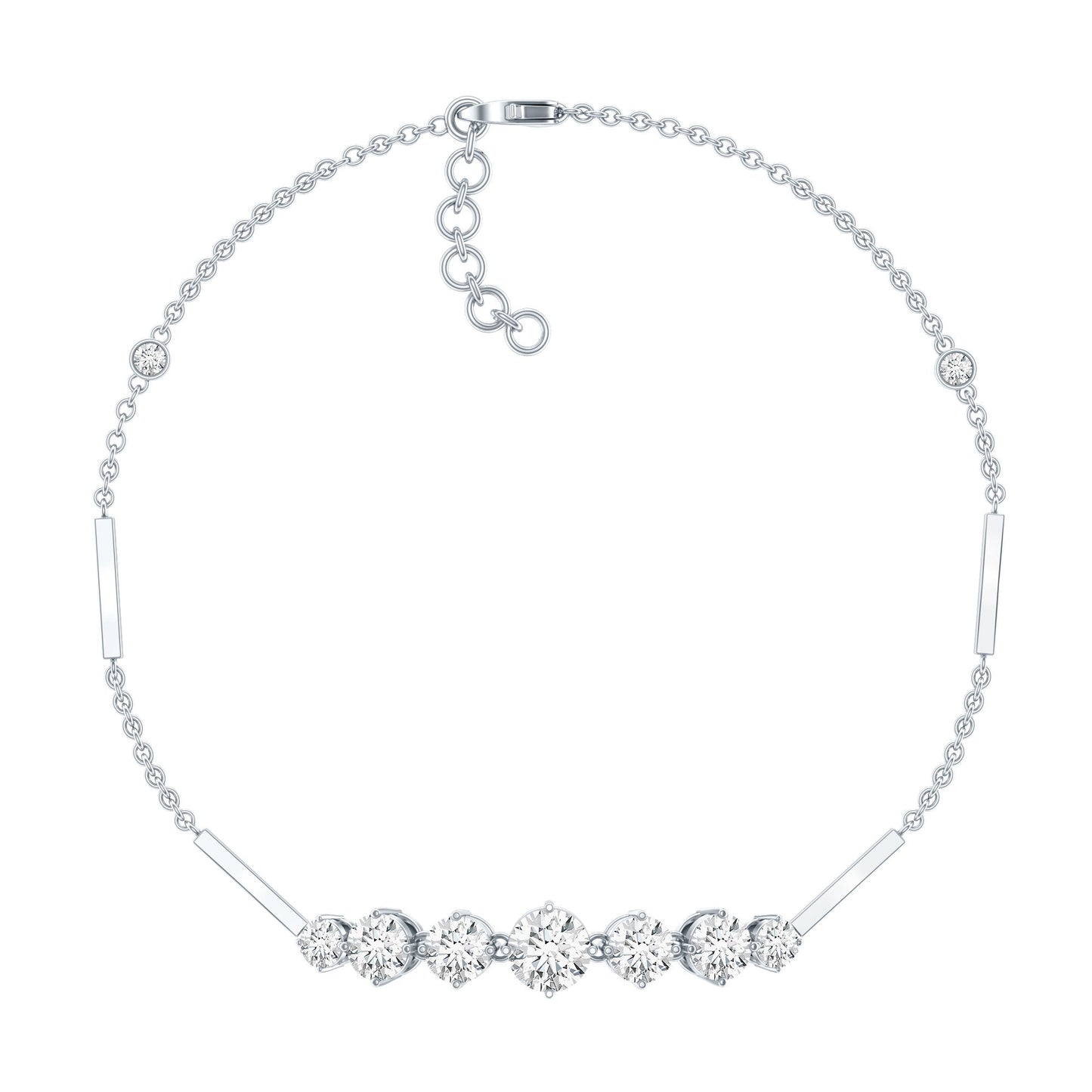 Silver bracelet with diamond-like stones on a white background