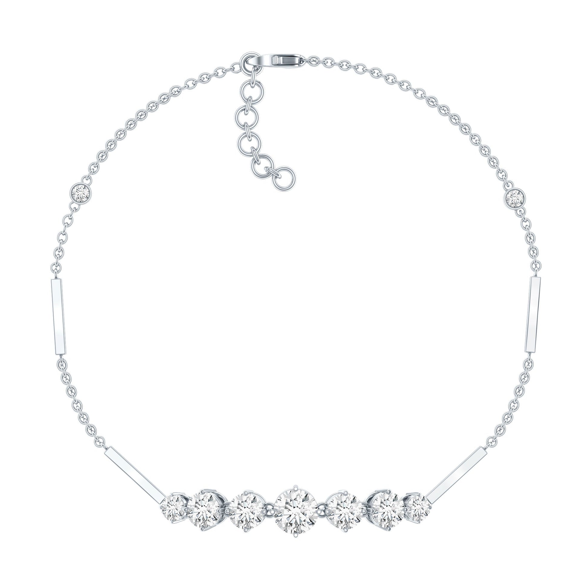 Silver bracelet with diamond-like stones on a white background