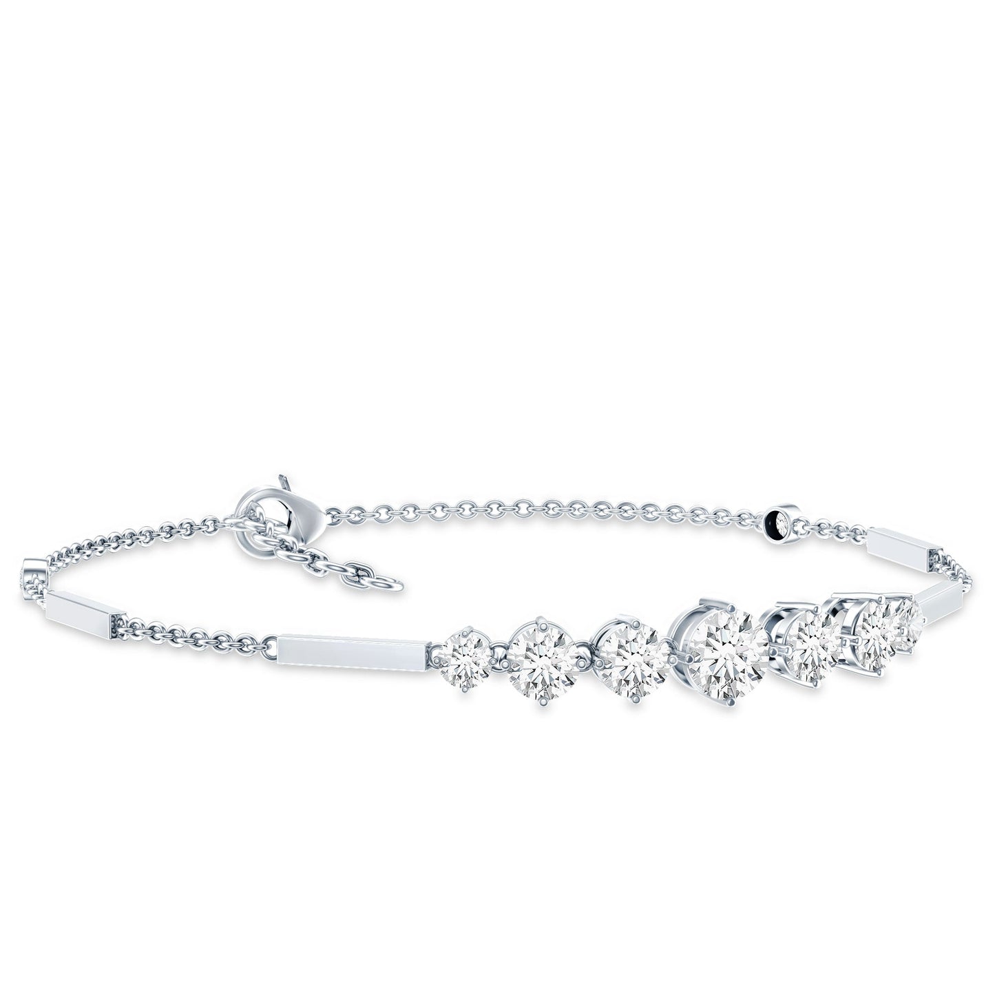 Silver bracelet with diamond accents on a white background