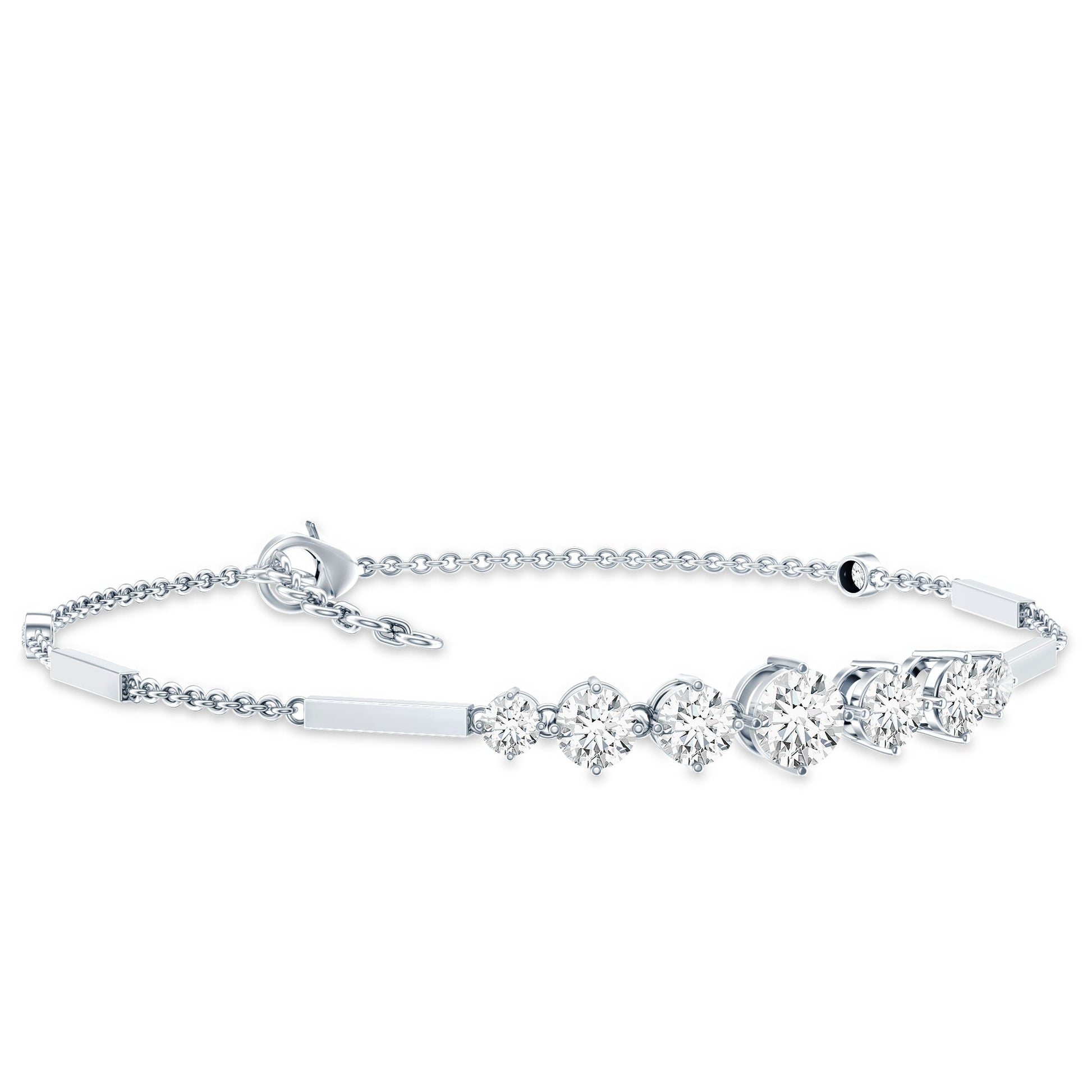 Silver bracelet with diamond accents on a white background
