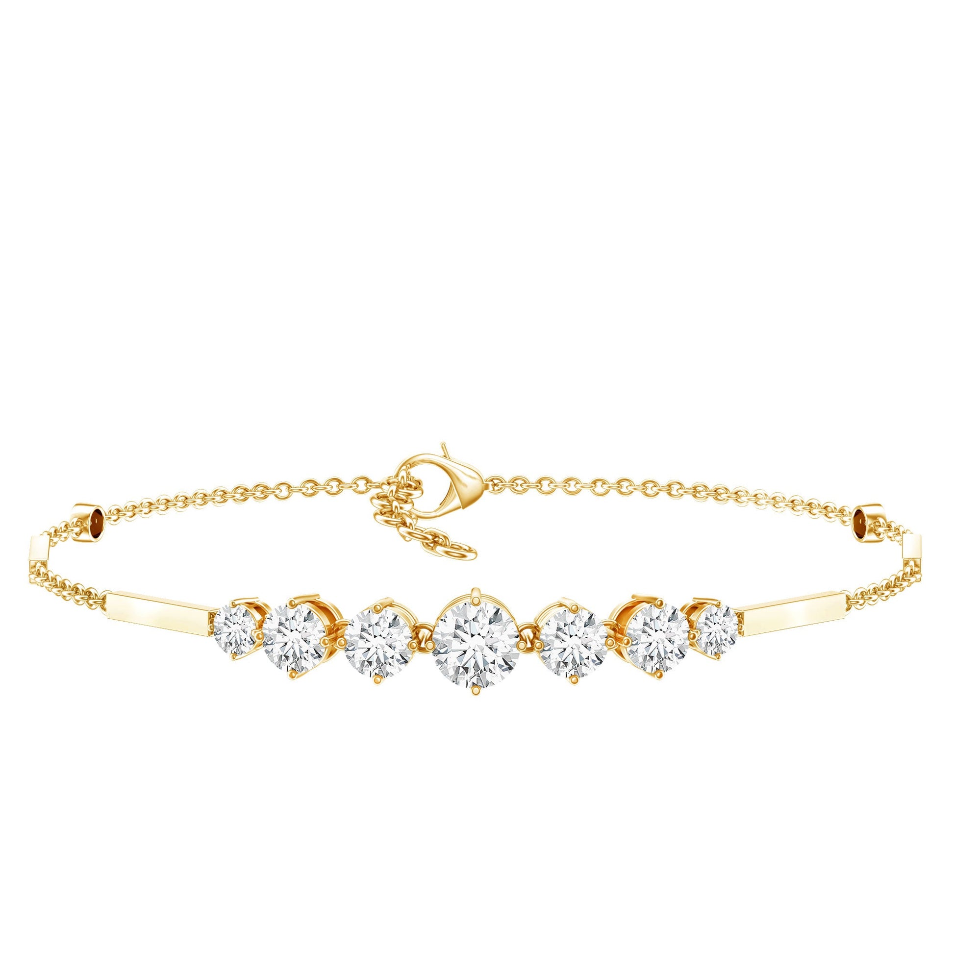 Gold bracelet with clear gemstones on a white background