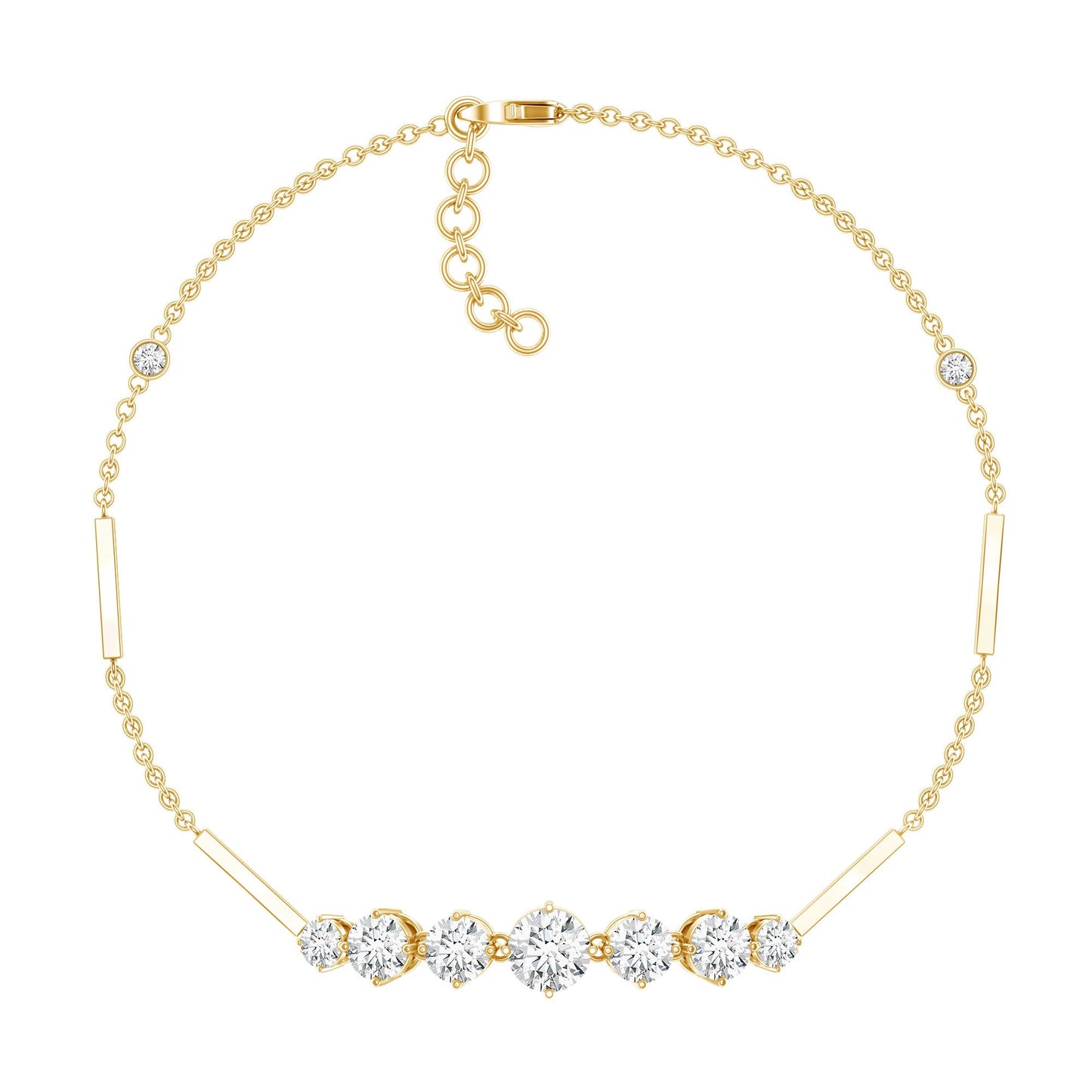 Gold necklace with diamond-like stones on a white background