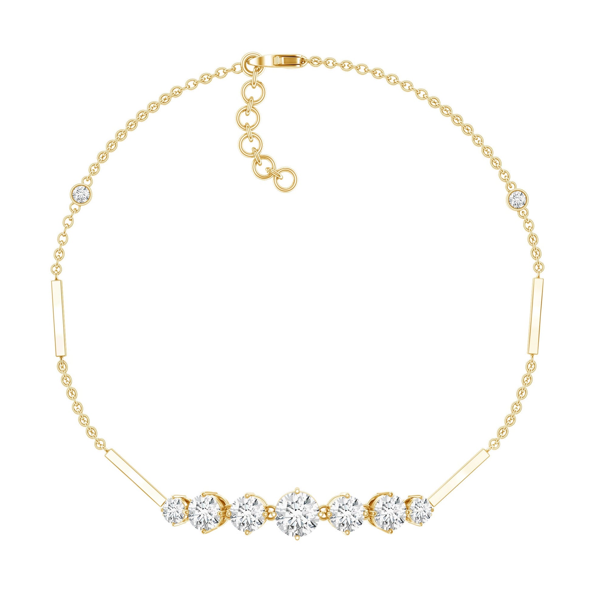 Gold necklace with diamond-like stones on a white background