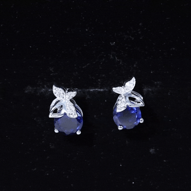 2 Carat Lab Created Blue Sapphire Butterfly Stud Earrings with Moissanite