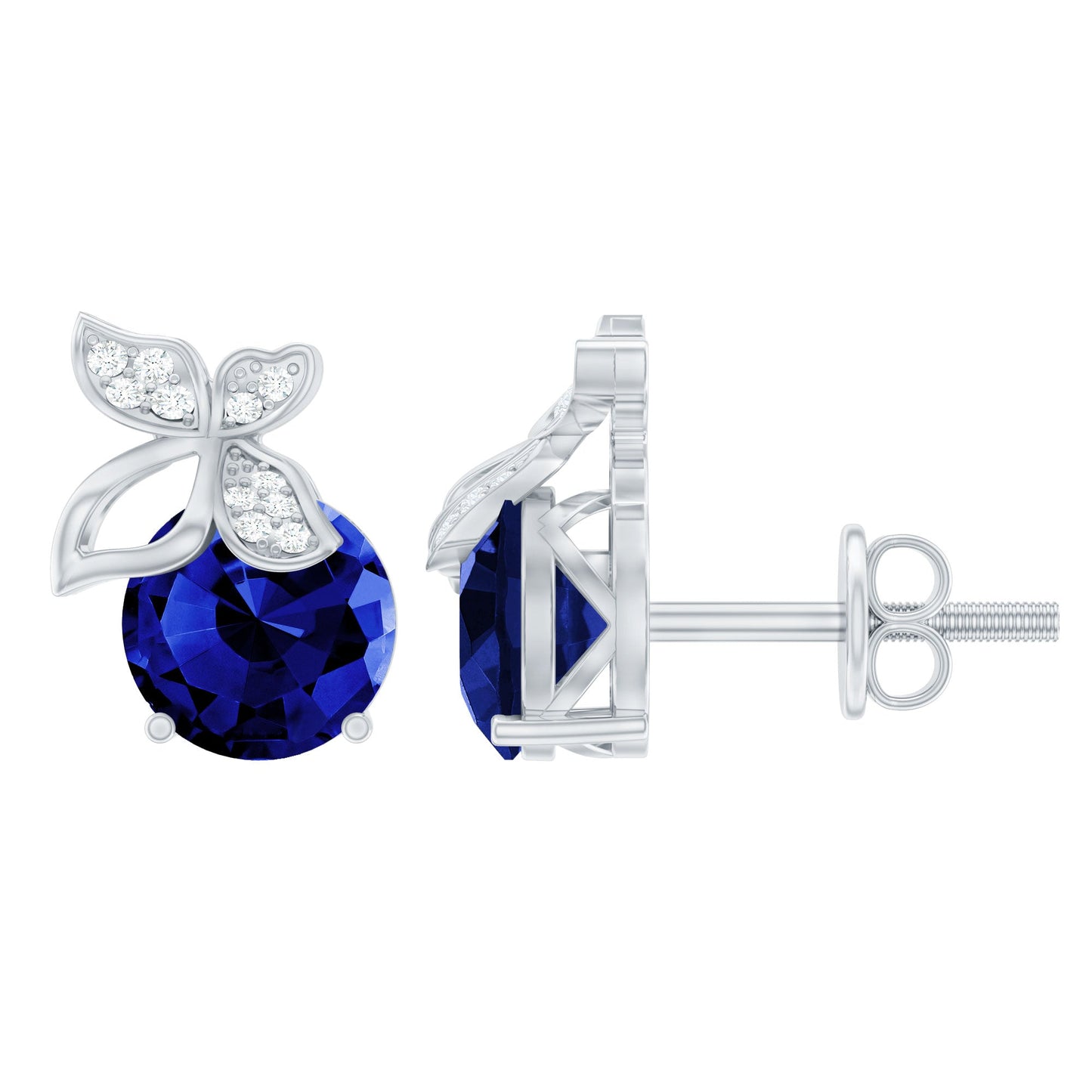 2 Carat Lab Created Blue Sapphire Butterfly Stud Earrings with Moissanite