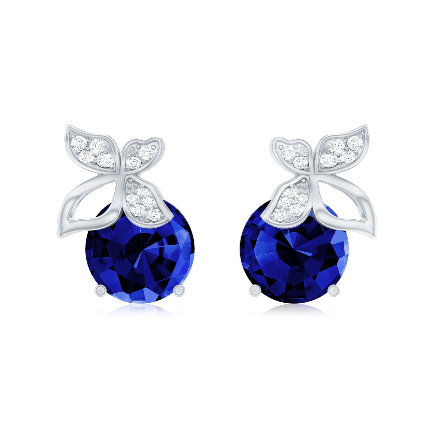 2 Carat Lab Created Blue Sapphire Butterfly Stud Earrings with Moissanite