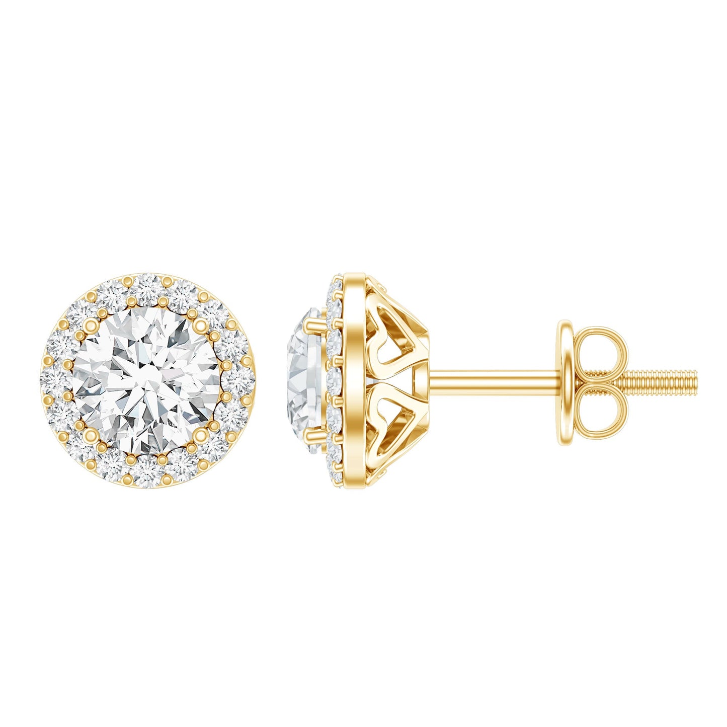 5 MM Round Lab Grown Diamond Halo Stud Earrings With Screw Back