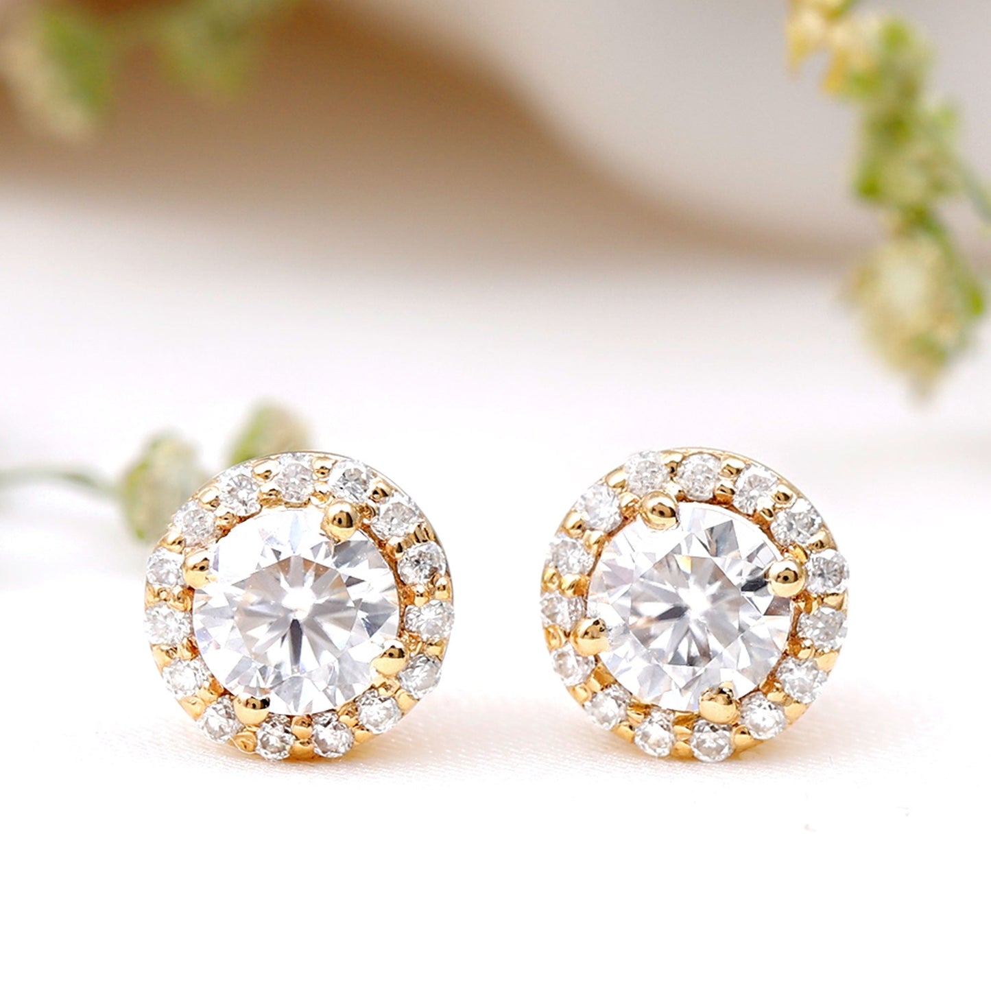 5 MM Round Lab Grown Diamond Halo Stud Earrings With Screw Back