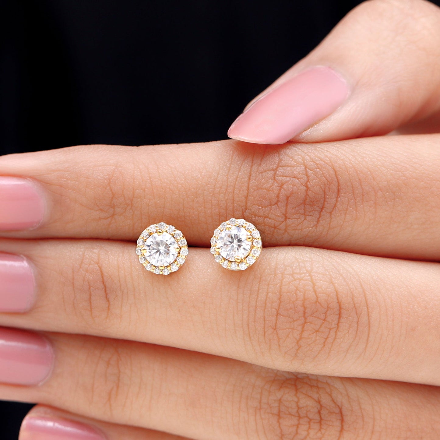 5 MM Round Lab Grown Diamond Halo Stud Earrings With Screw Back