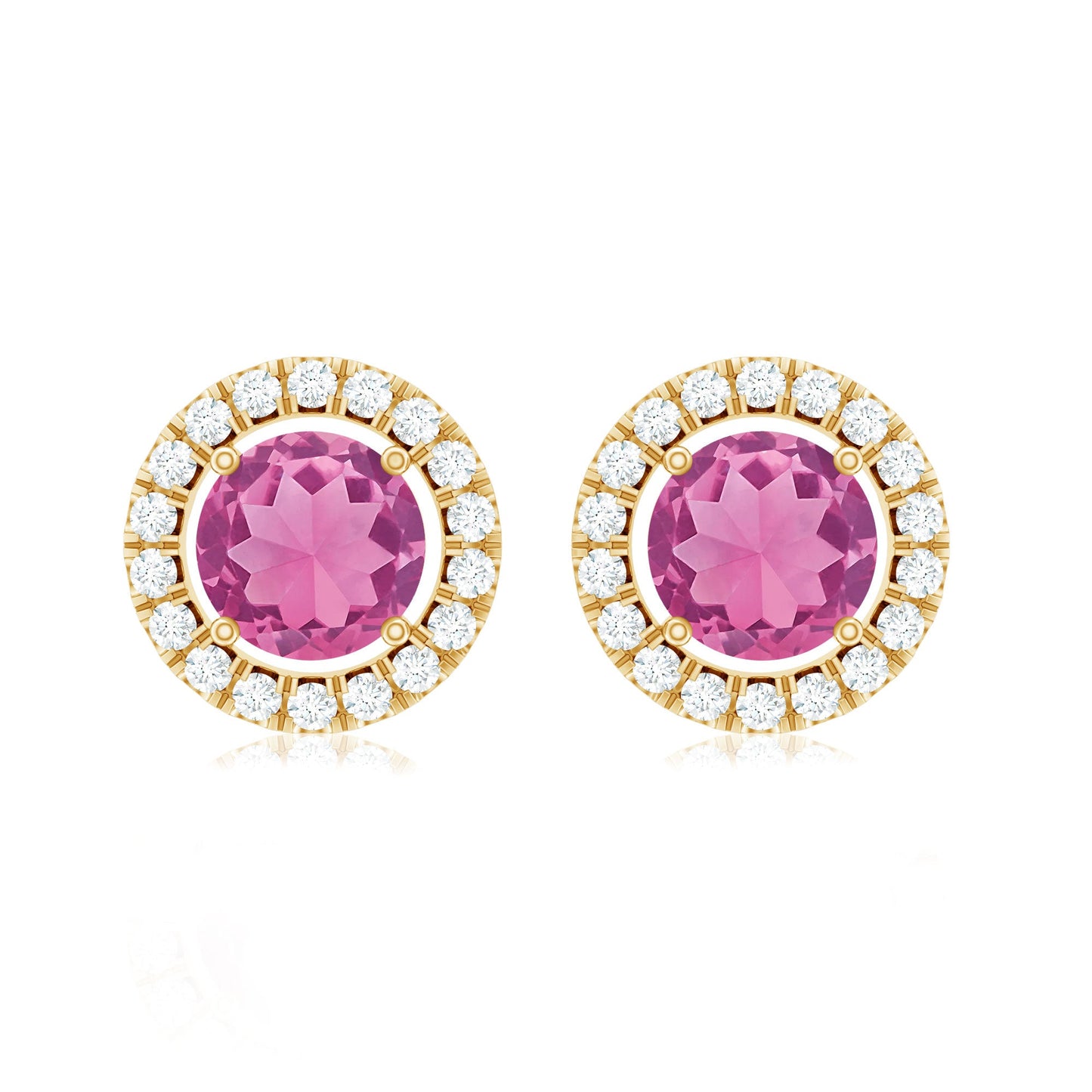 Natural Pink Tourmaline and Diamond Halo Stud Earrings
