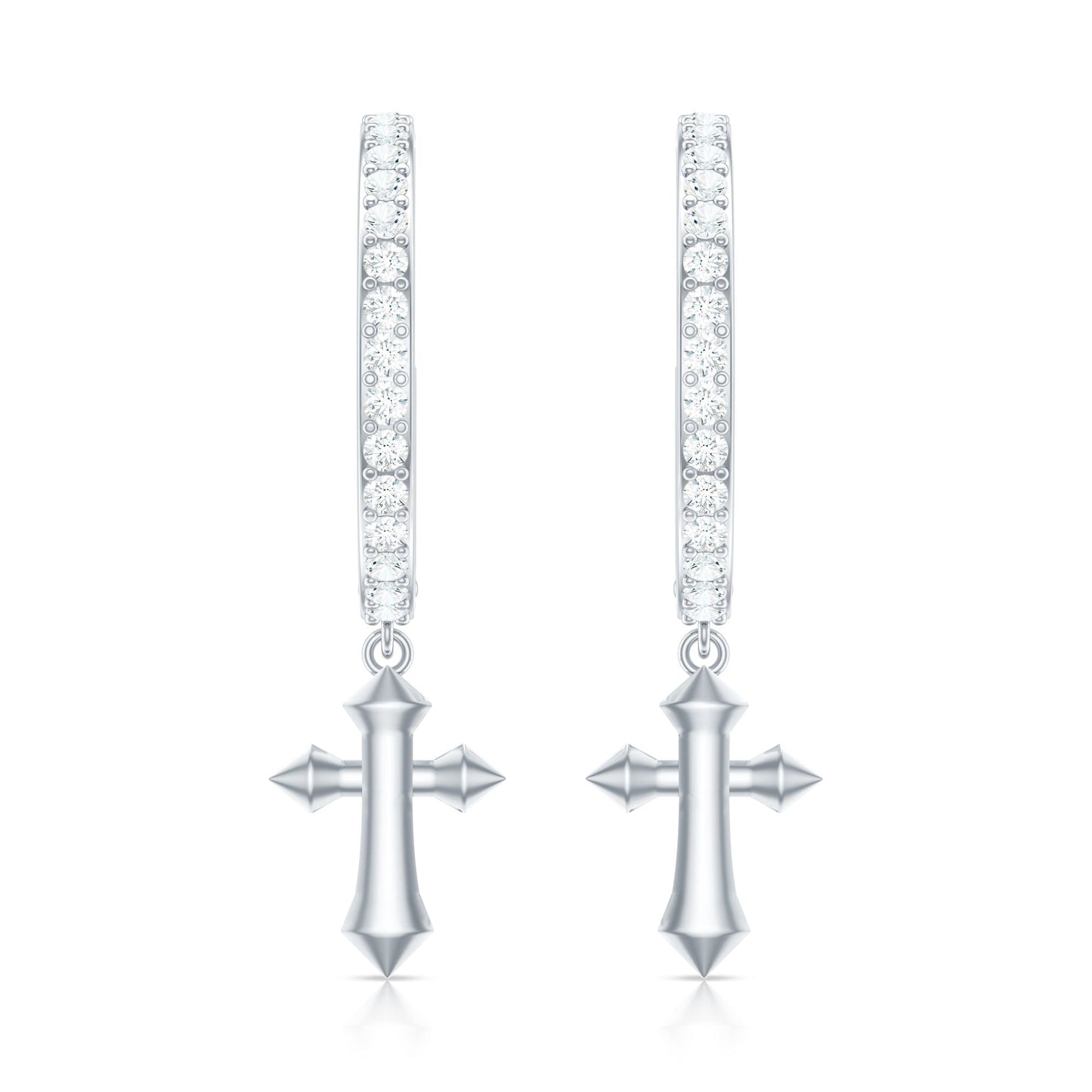 Certified Diamond Cross Drop Hoop Earrings