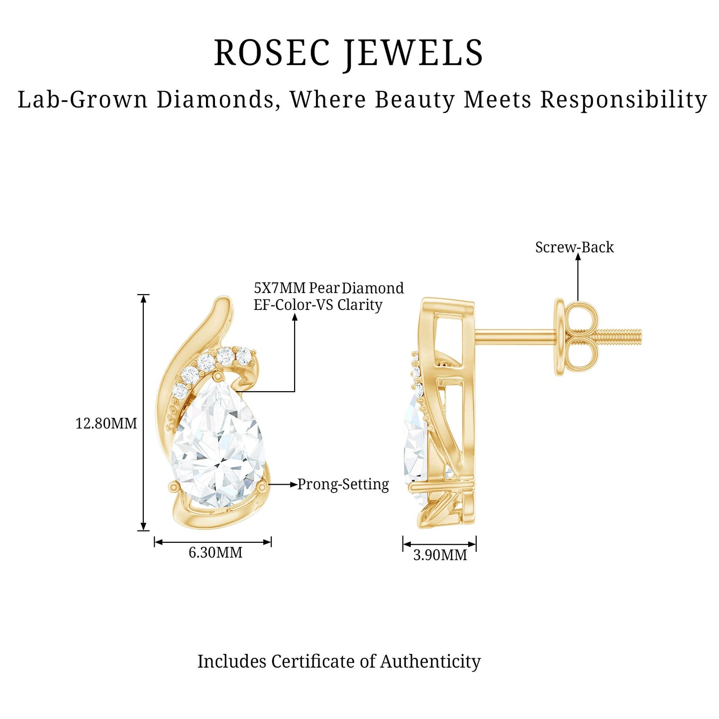 5X7 MM Certified Lab Grown Diamond Teardrop Stud Earrings
