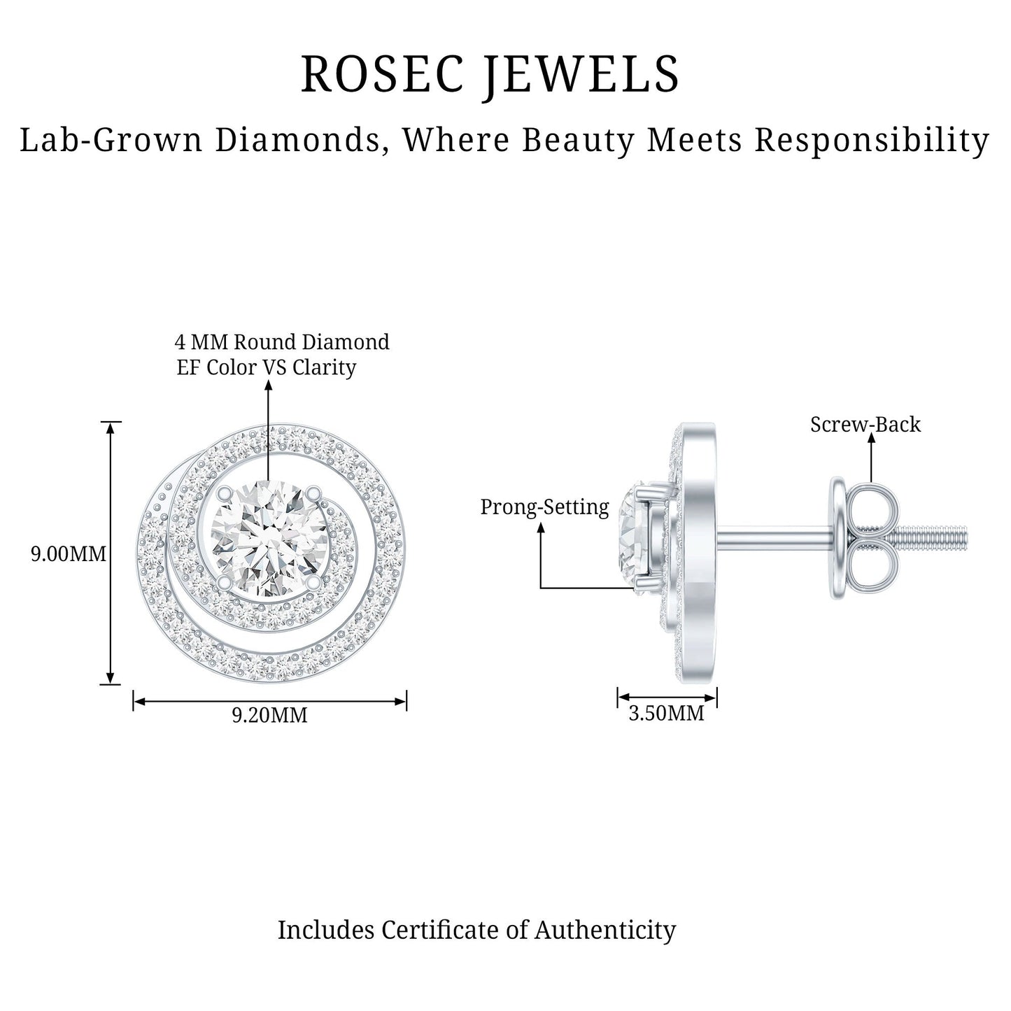 Lab Grown Diamond Swirl Stud Earrings With Screw Back