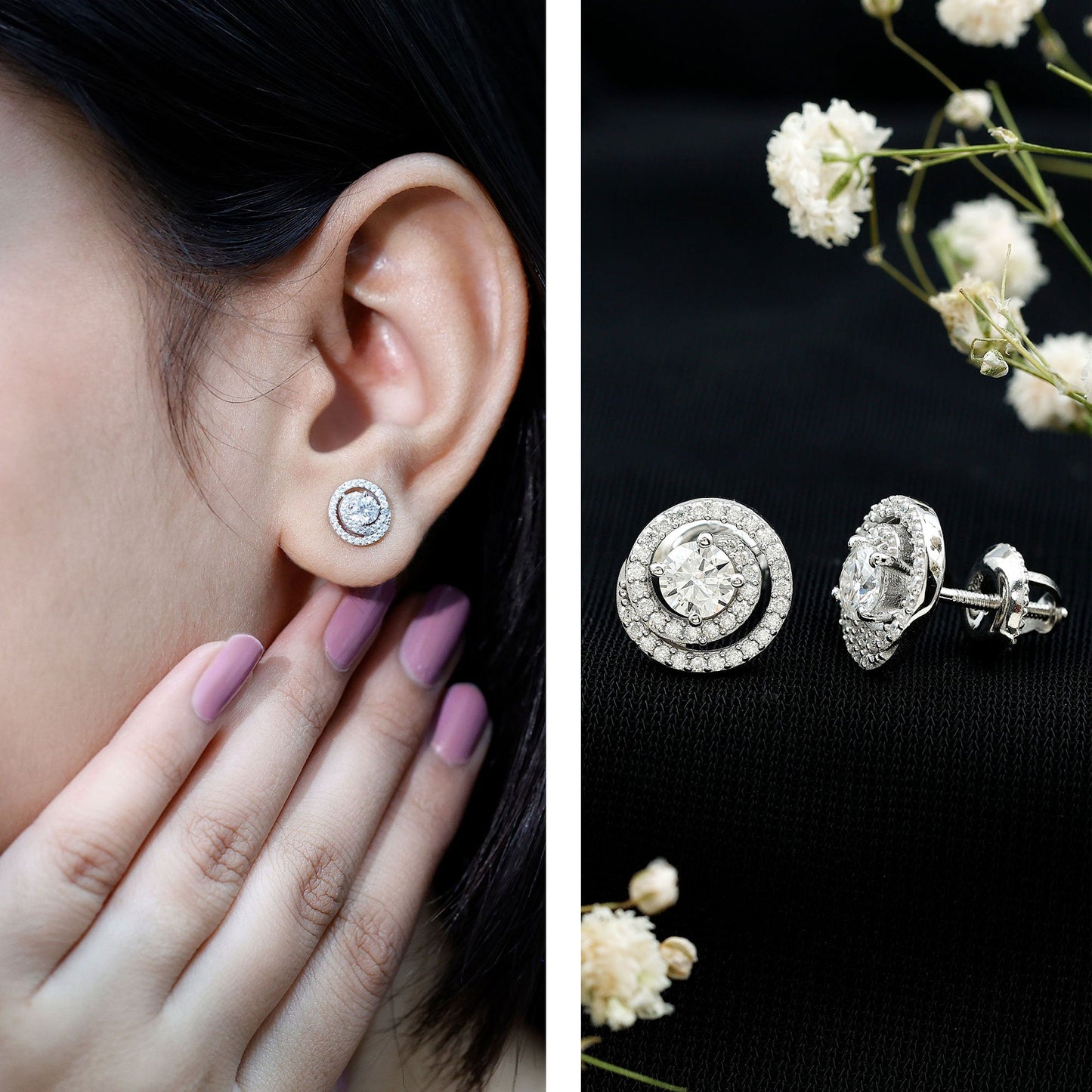 Lab Grown Diamond Swirl Stud Earrings With Screw Back