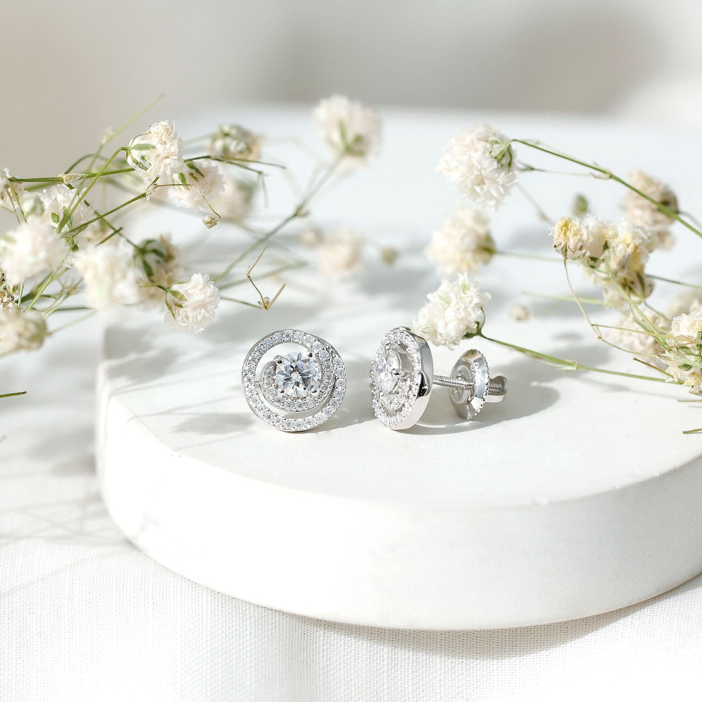 Lab Grown Diamond Swirl Stud Earrings With Screw Back