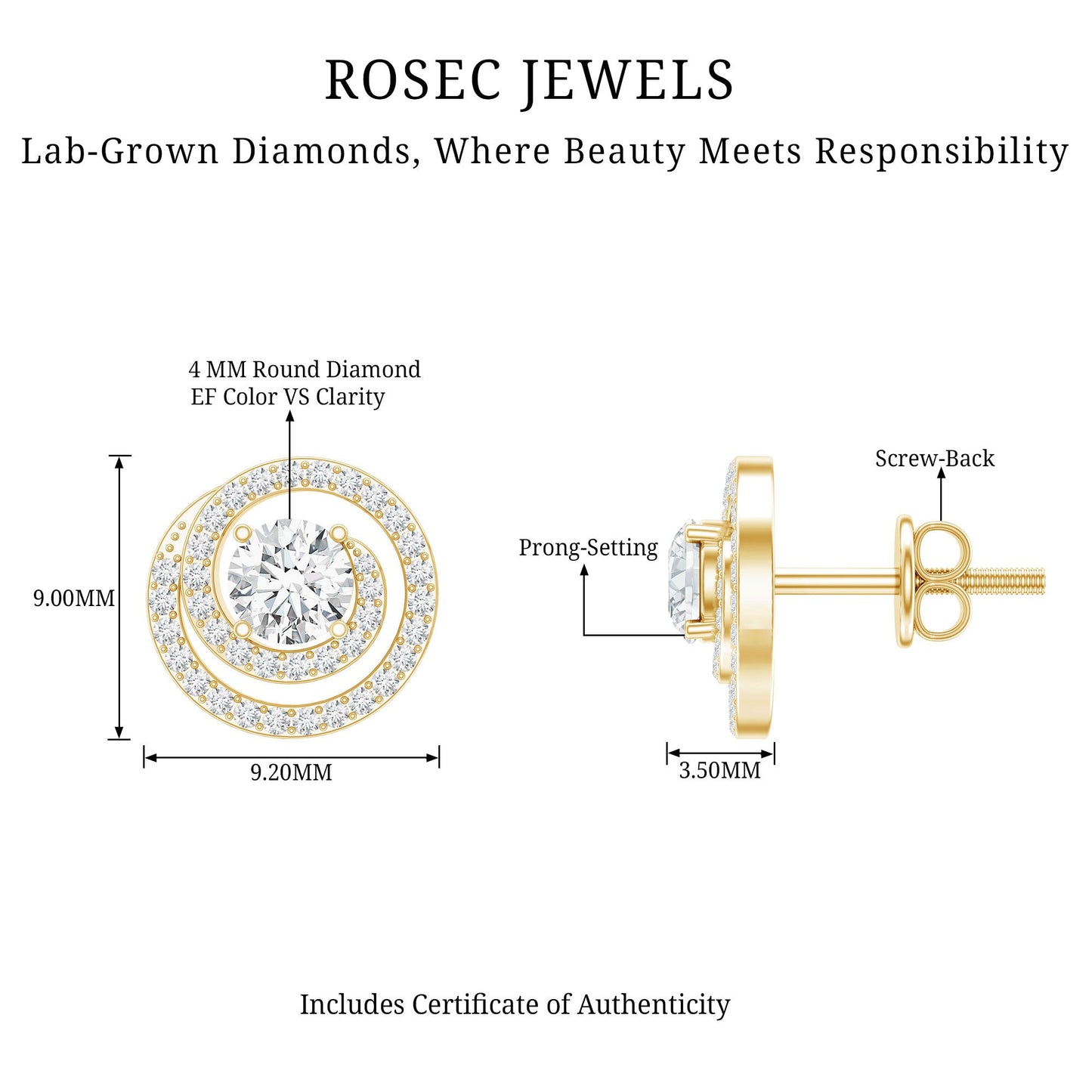 Lab Grown Diamond Swirl Stud Earrings With Screw Back