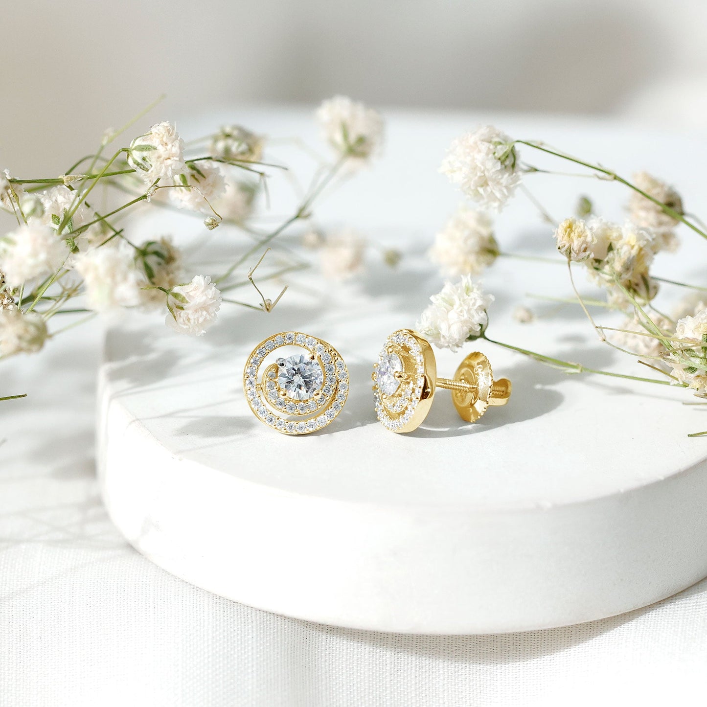 Lab Grown Diamond Swirl Stud Earrings With Screw Back