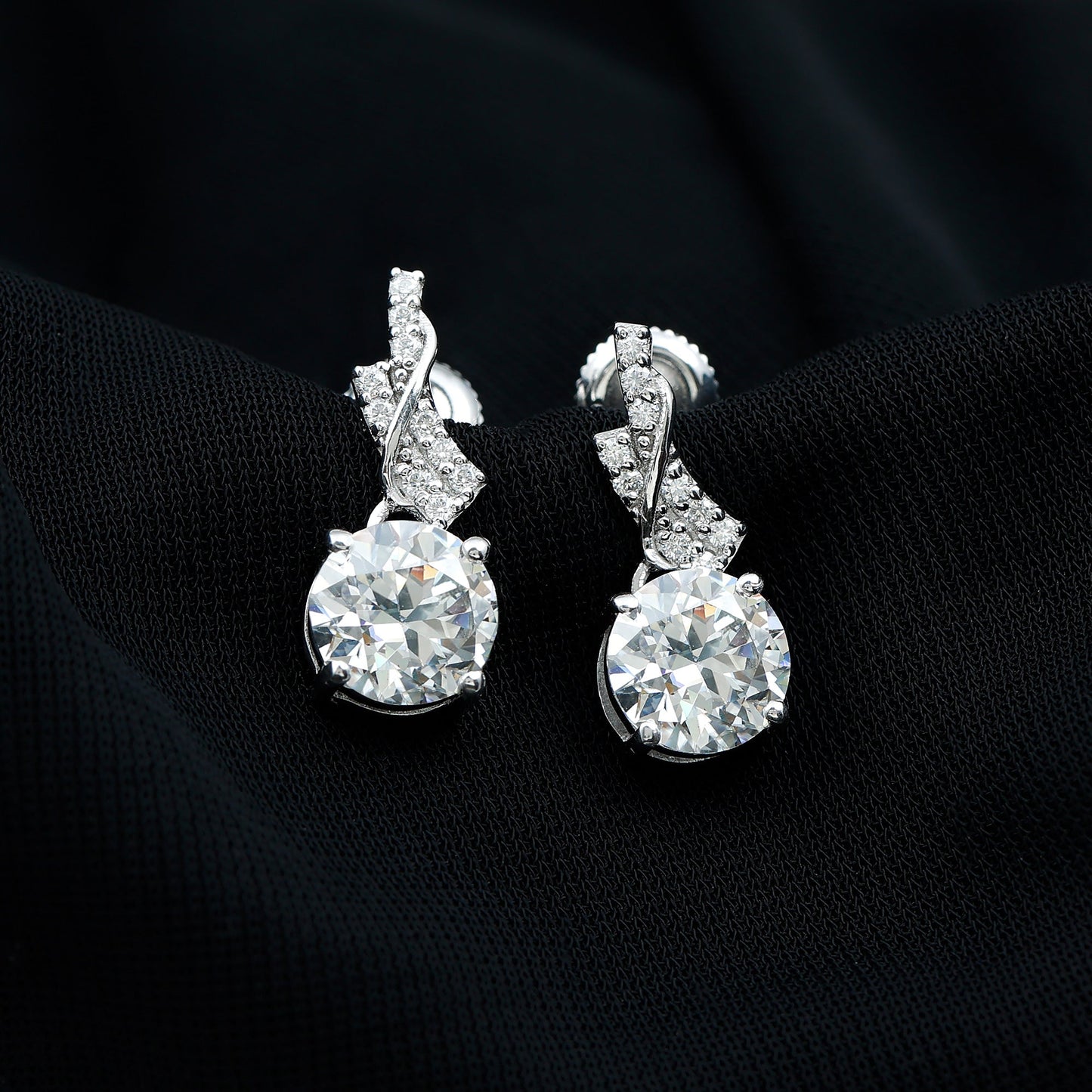 Certified Lab 8 mm Round Diamond Designer Drop Earrings