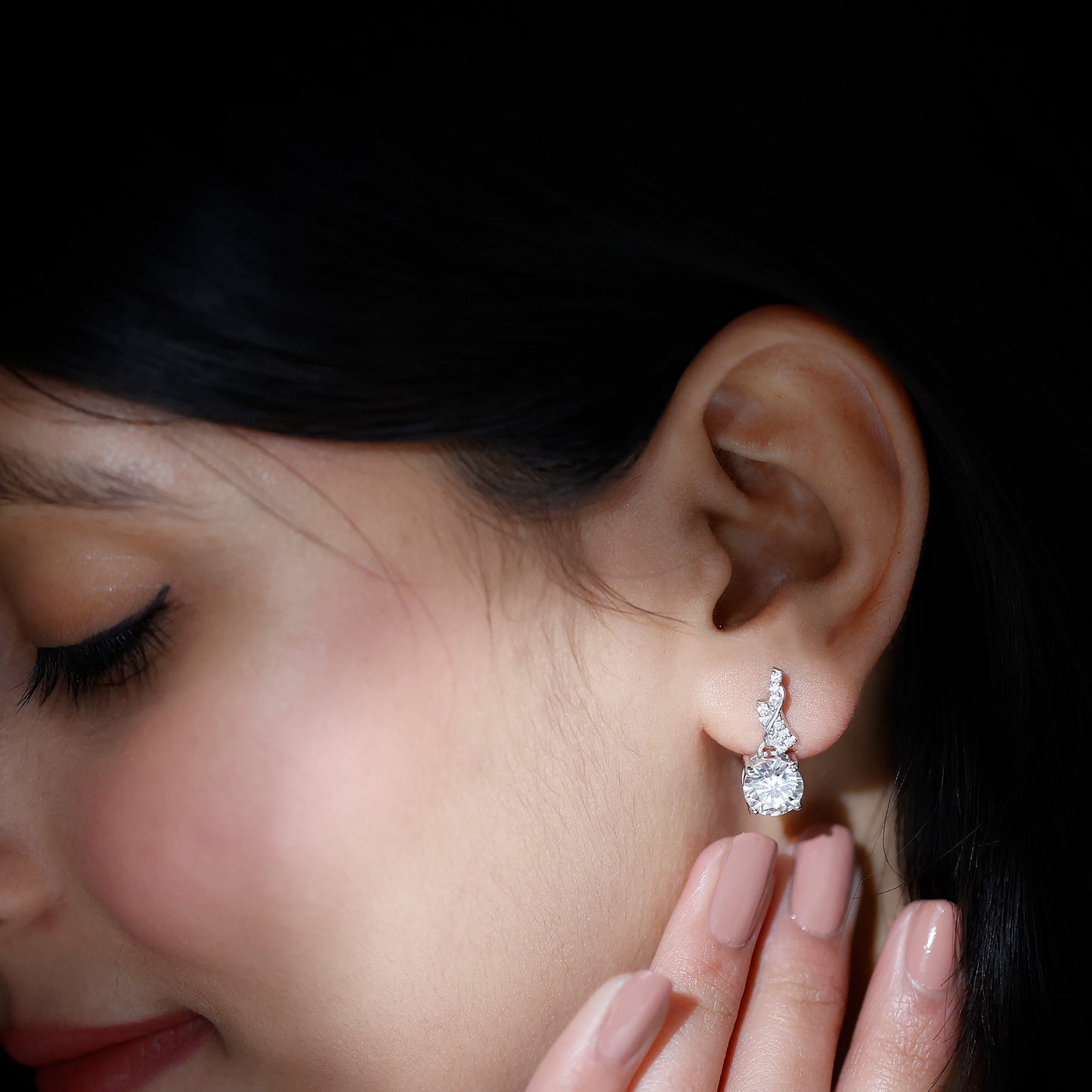 Certified Lab 8 mm Round Diamond Designer Drop Earrings