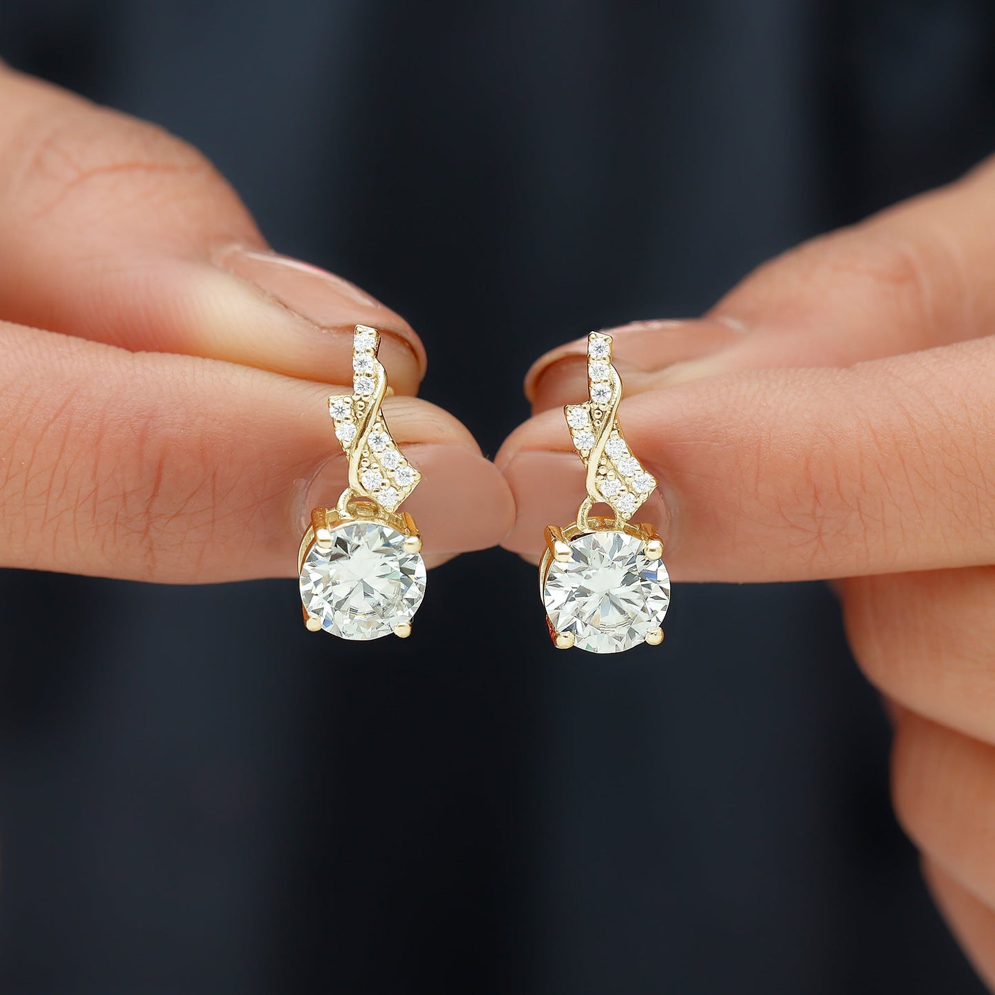Certified Lab 8 mm Round Diamond Designer Drop Earrings