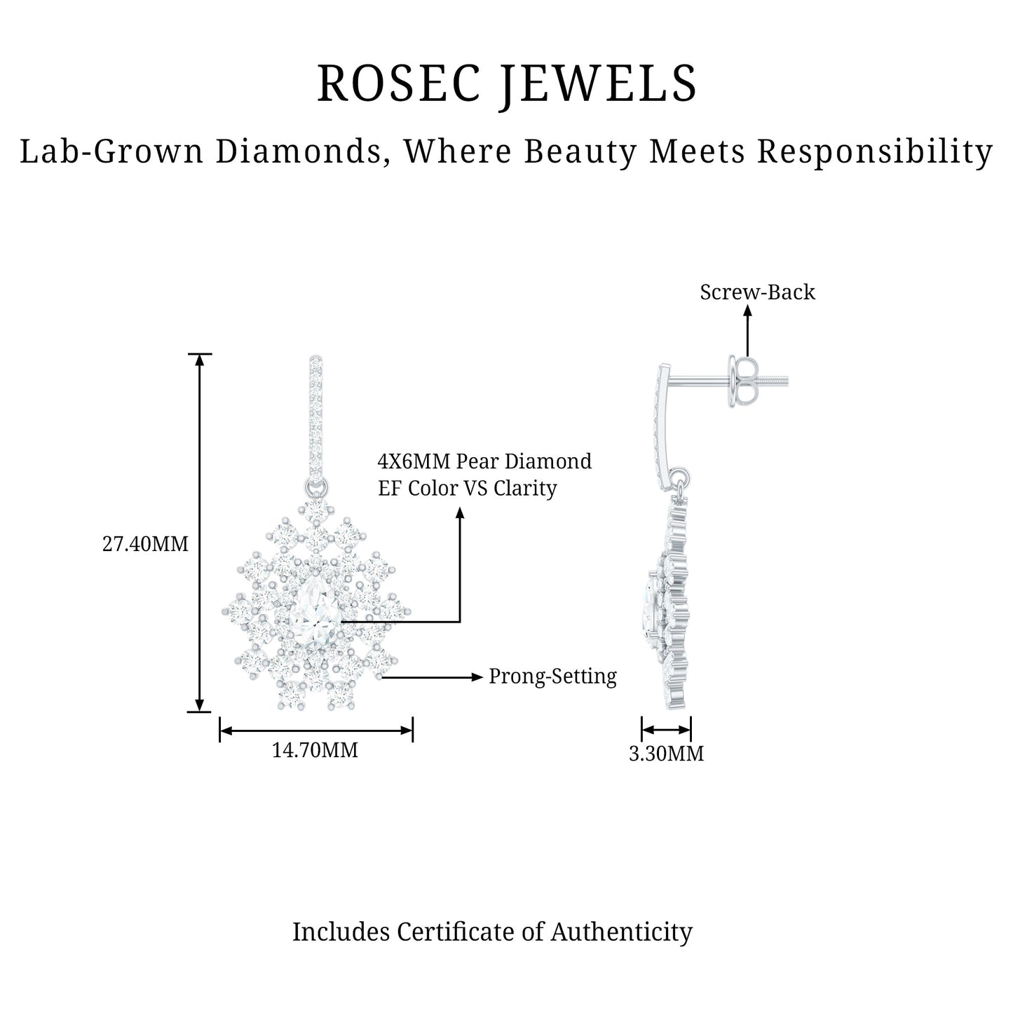 Certified Pear Shape Lab Grown Diamond Bridal Drop Earrings