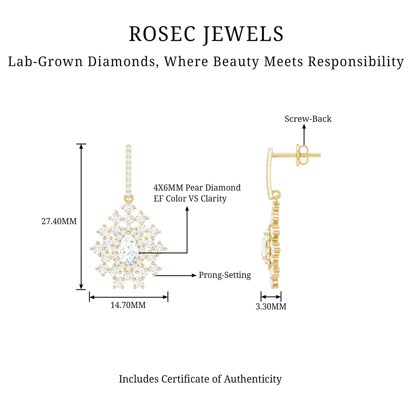 Certified Pear Shape Lab Grown Diamond Bridal Drop Earrings