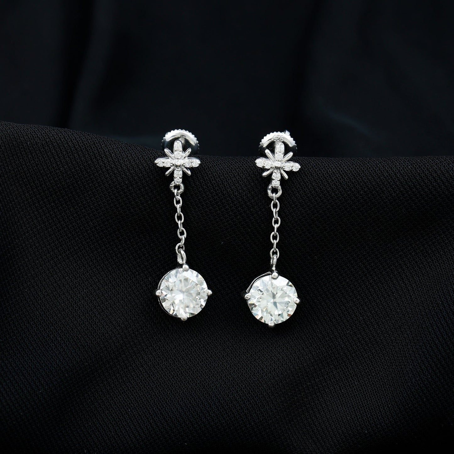 Certified 8 MM Round Lab Grown Diamond Flower Dangle Earrings