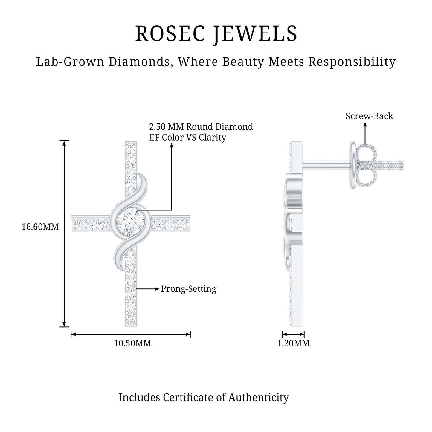 Certified Lab Grown Diamond Religious Cross Earrings