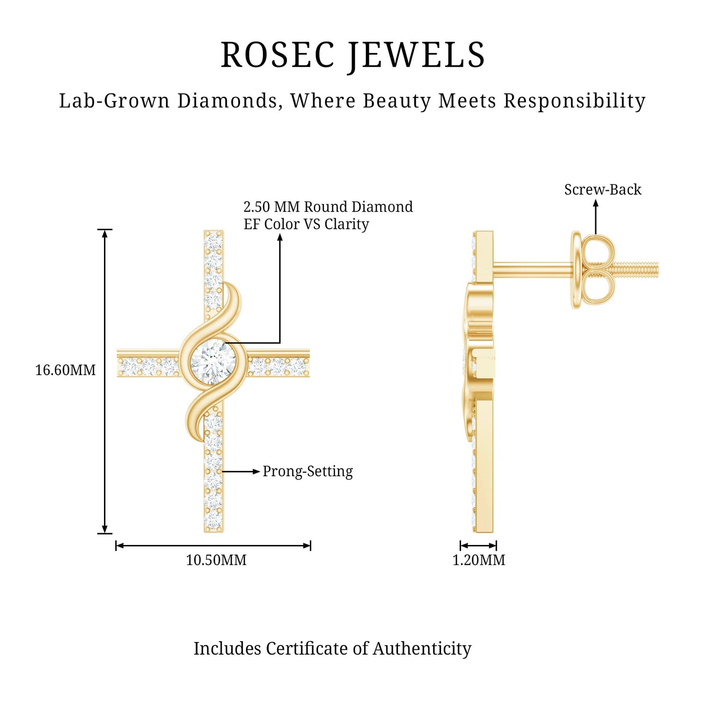 Certified Lab Grown Diamond Religious Cross Earrings