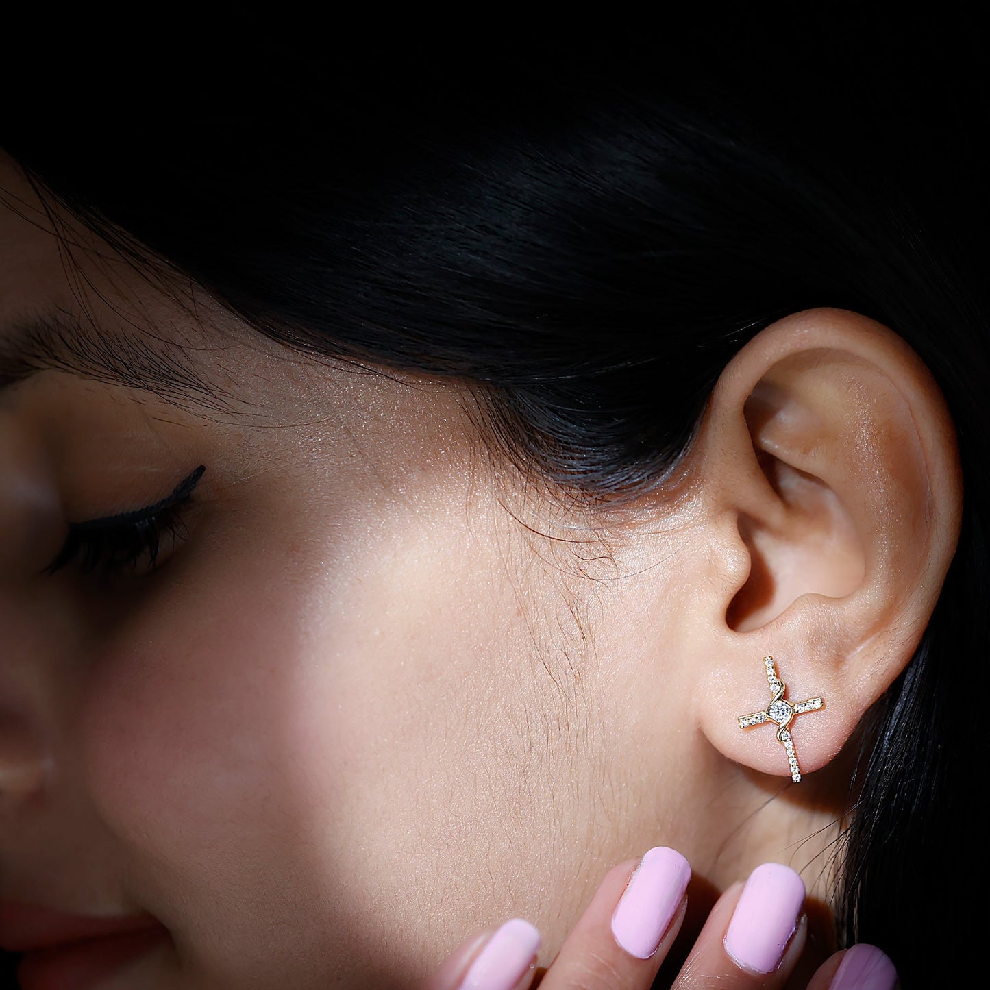 Certified Lab Grown Diamond Religious Cross Earrings