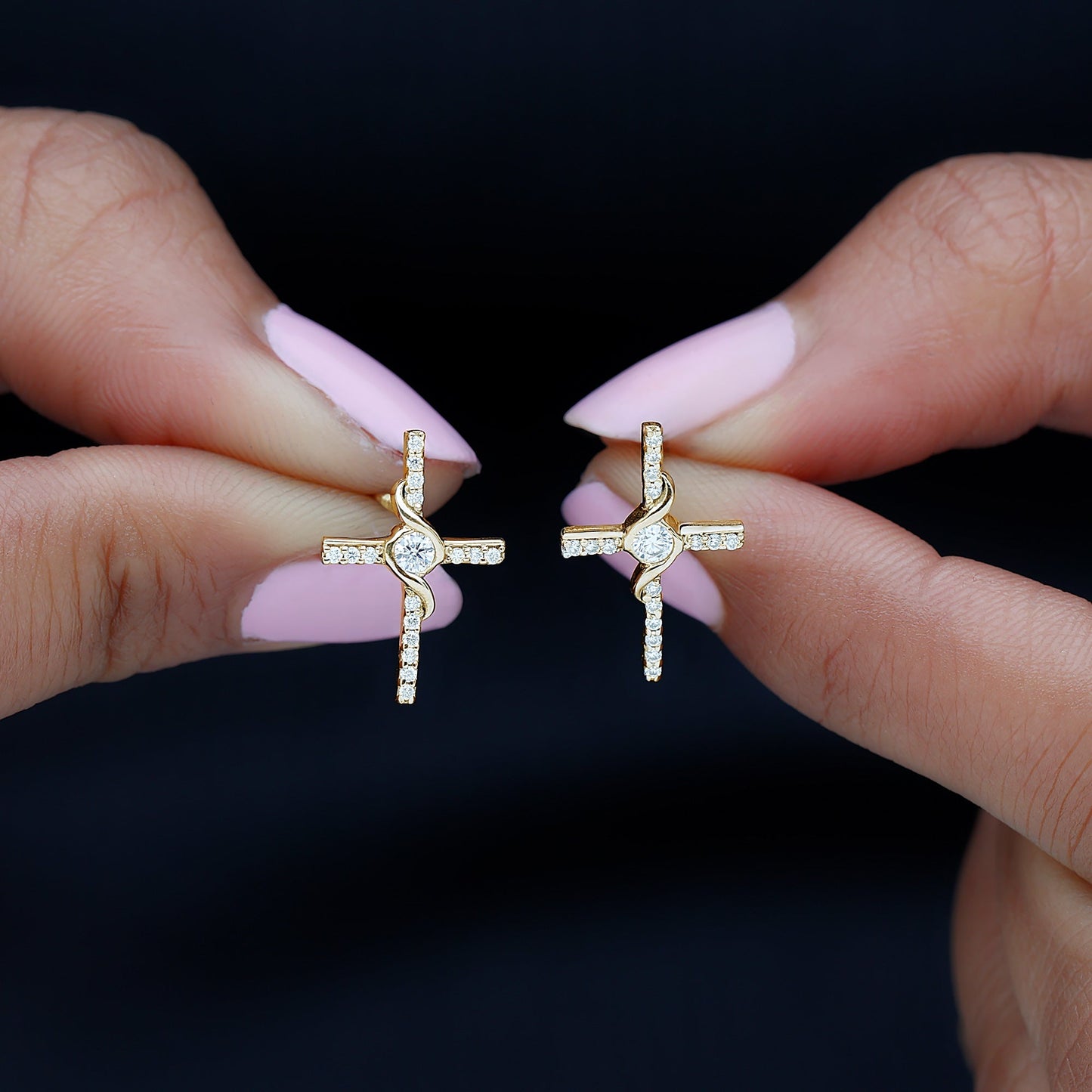 Certified Lab Grown Diamond Religious Cross Earrings