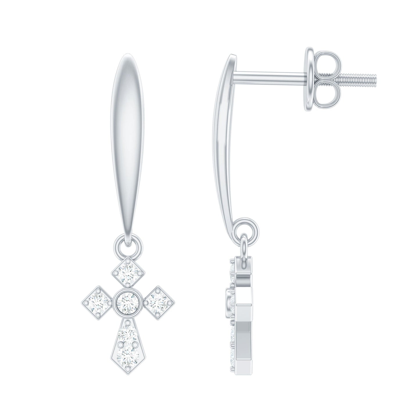 Lab Grown Diamond Cross Drop Earrings With Screw Back